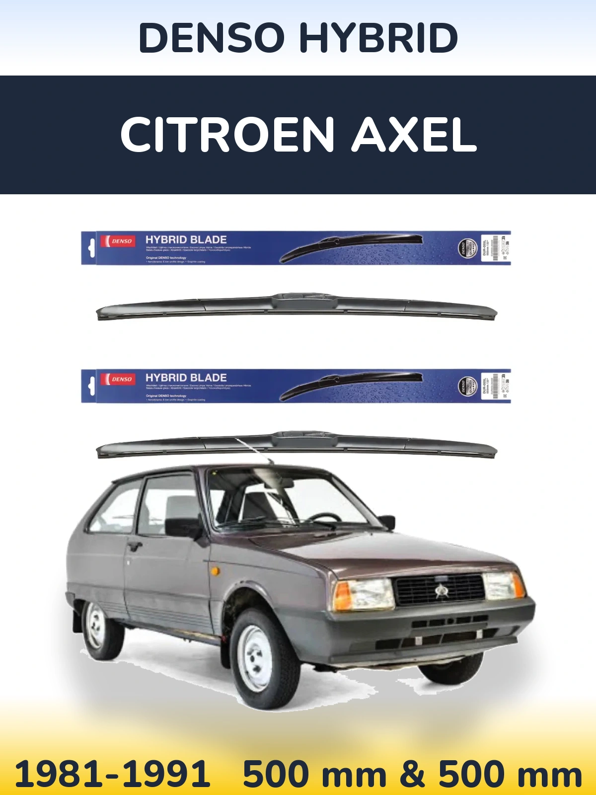 Комплект передних дворников Denso Hybrid 500 & 500 мм для Citroen Axel 1981-1991