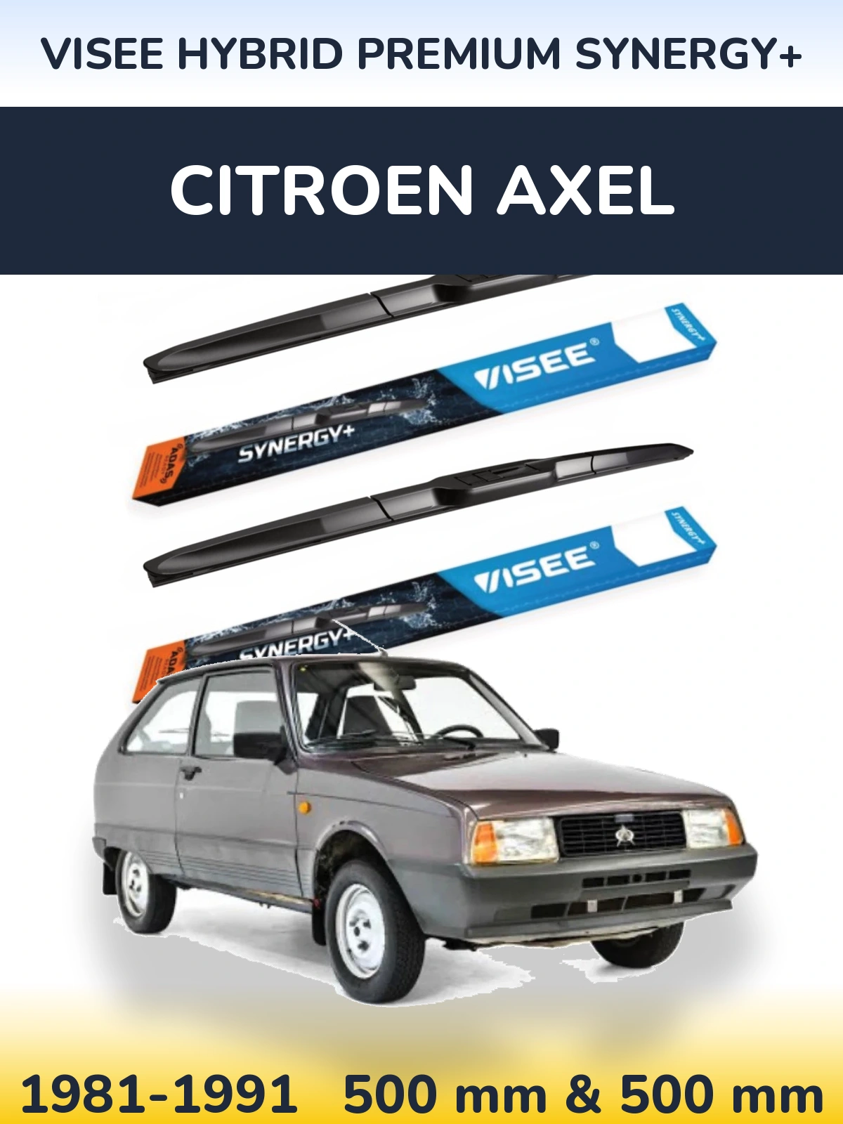 Komplet przednich wycieraczek VISEE HYBRID PREMIUM SYNERGY+ 500 & 500 mm do Citroen Axel 1981-1991