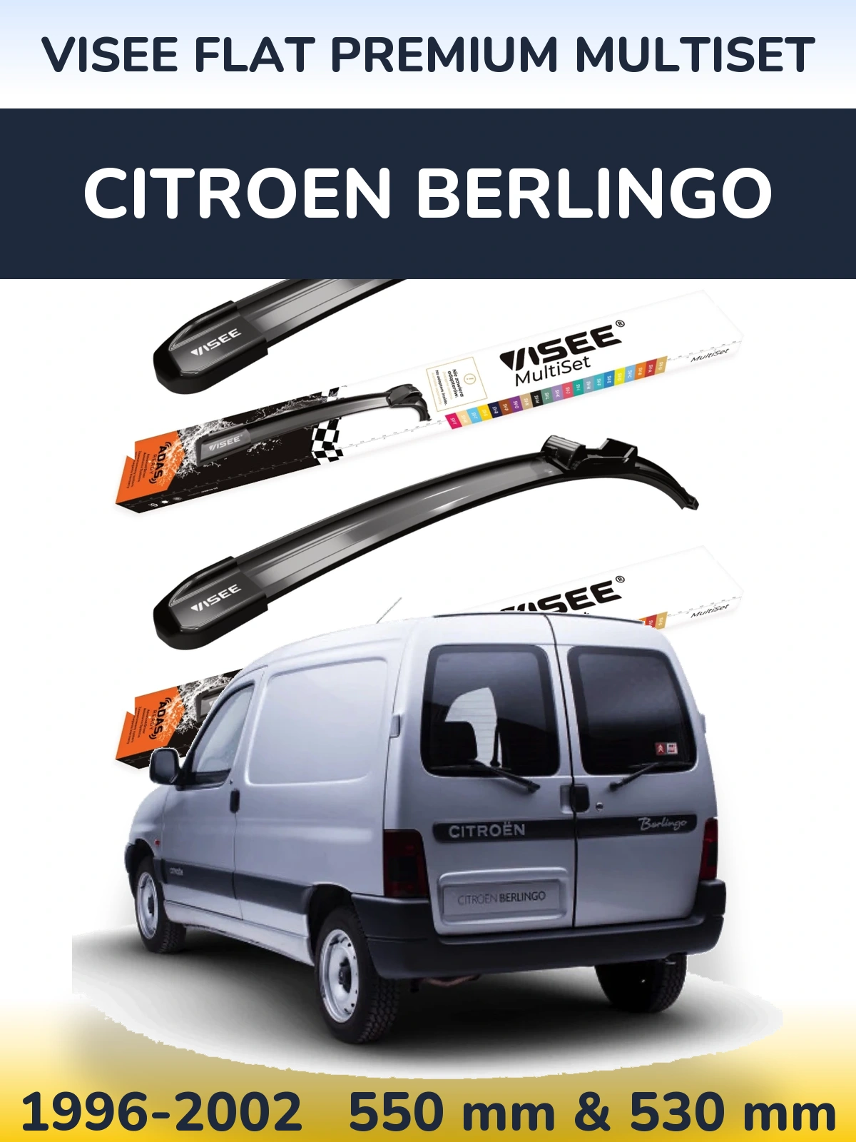 Komplet przednich wycieraczek VISEE FLAT PREMIUM MultiSet 550 & 530 mm do Citroen Berlingo 1996-2002
