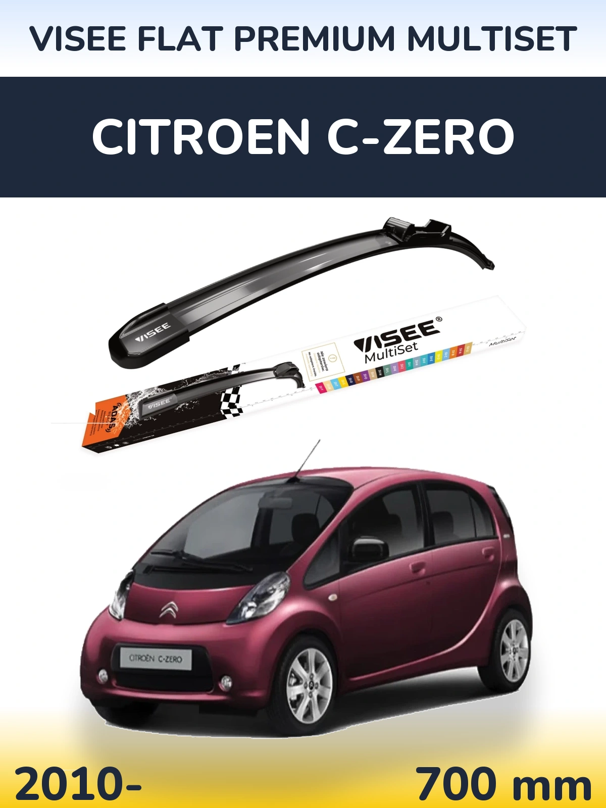 Передний дворник VISEE FLAT PREMIUM MultiSet 700 мм для Citroen C-Zero 2010-2026