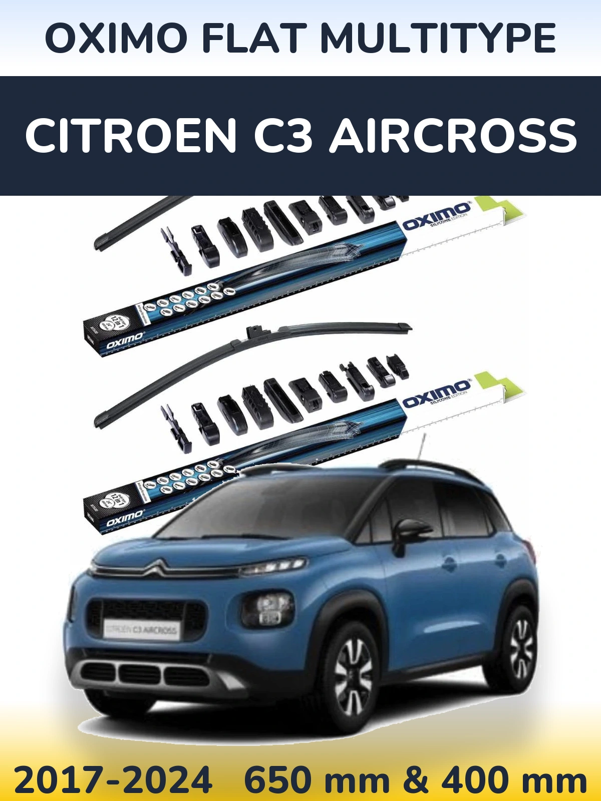 Комплект передних дворников Oximo Flat MultiТипe 650 & 400 мм для Citroen C3 Aircross 2017-2024