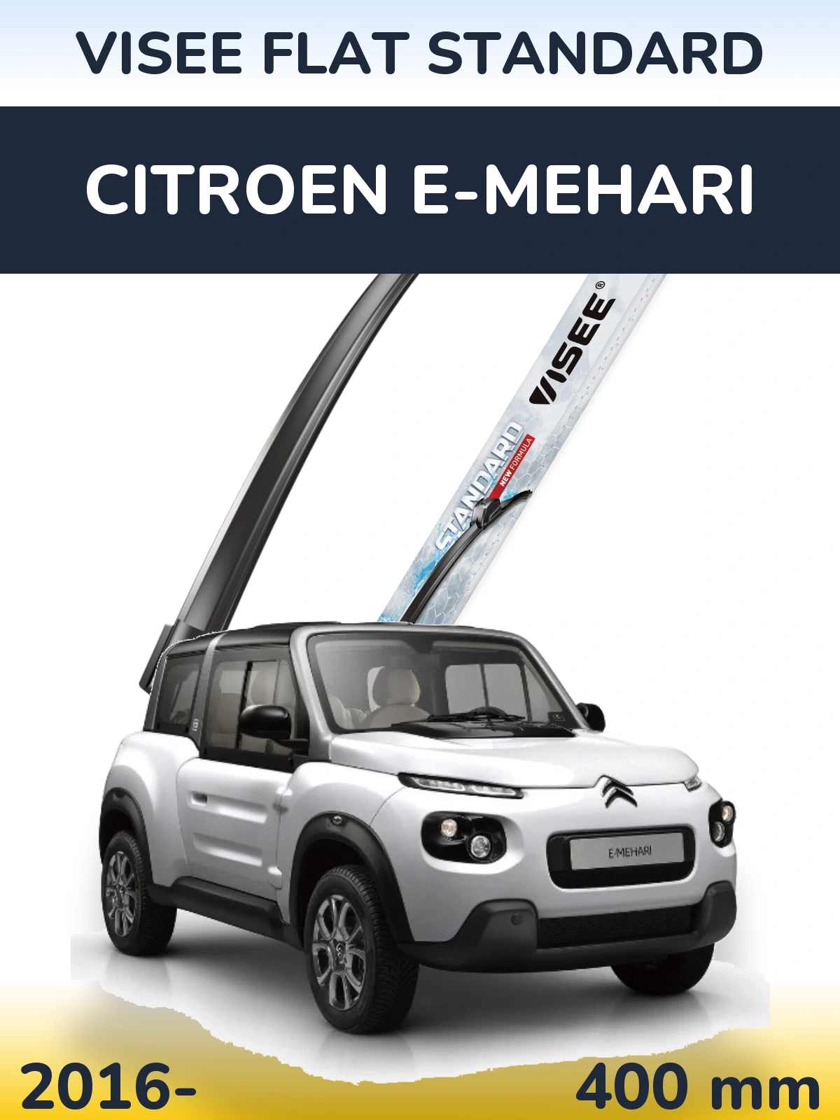 Передний дворник VISEE FLAT STANDARD 400 мм для Citroen E-Mehari 2016-2026
