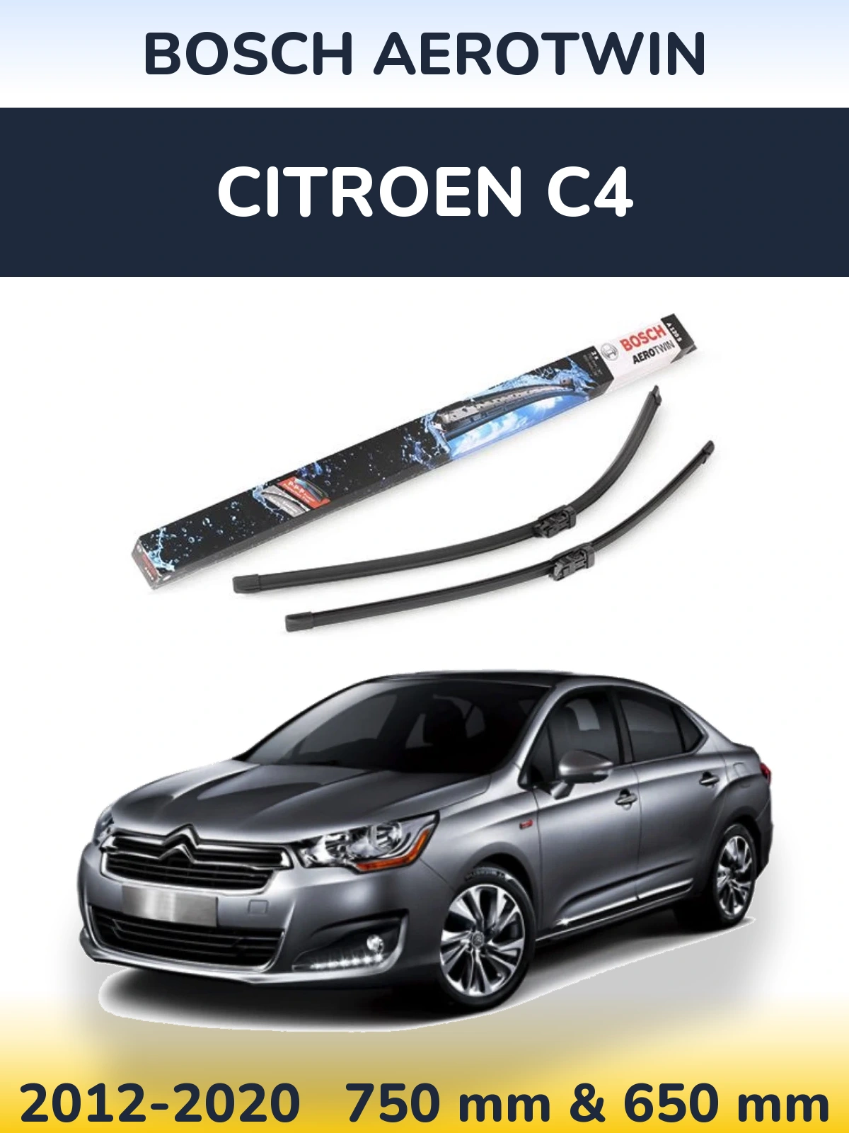 Front wiper blade set BOSCH AeroTwin 750 & 650 mm for Citroen C4 2012-2020