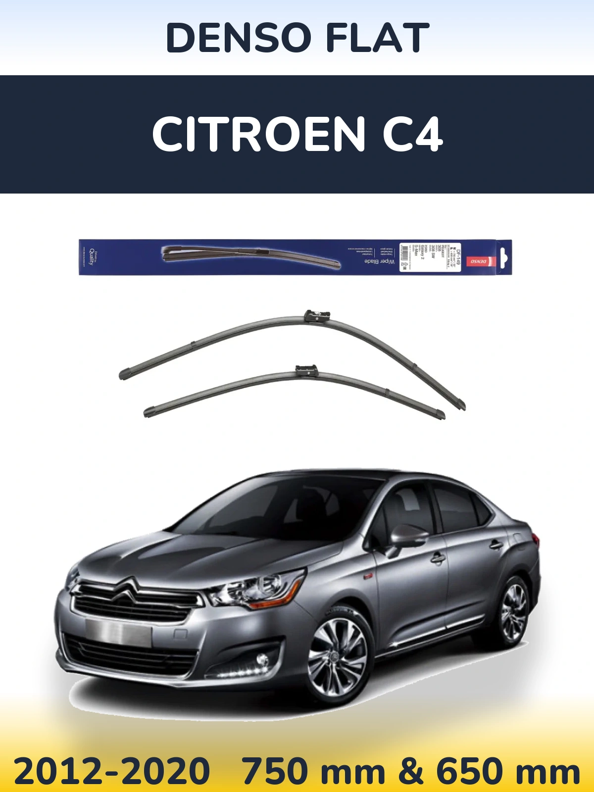 Front wiper blade set Denso Flat 750 & 650 mm for Citroen C4 2012-2020