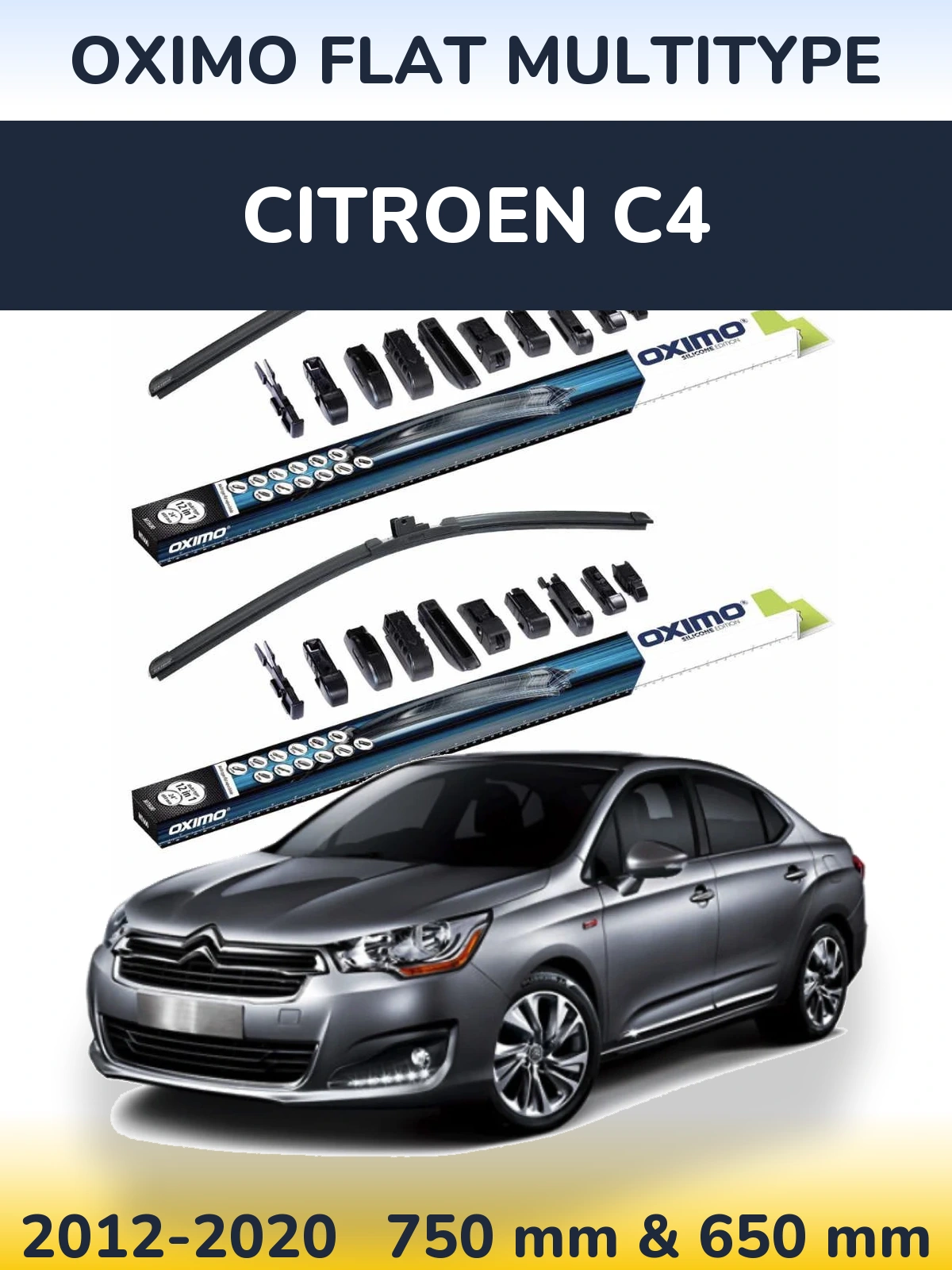 Front wiper blade set Oximo Flat MultiTypee 750 & 650 mm for Citroen C4 2012-2020