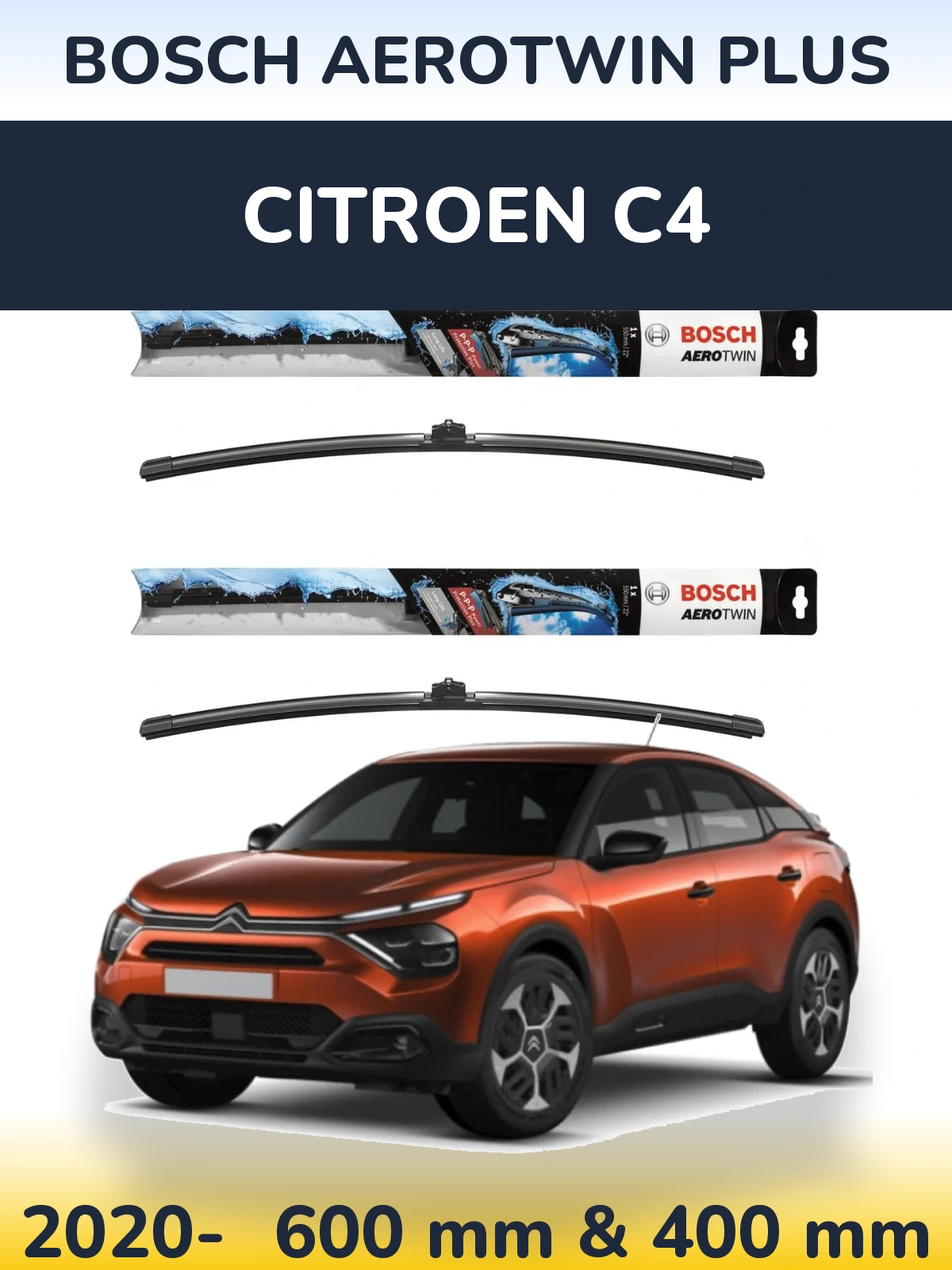 Комплект передних дворников BOSCH AeroTwin Plus 600 & 400 мм для Citroen C4 2020-2026