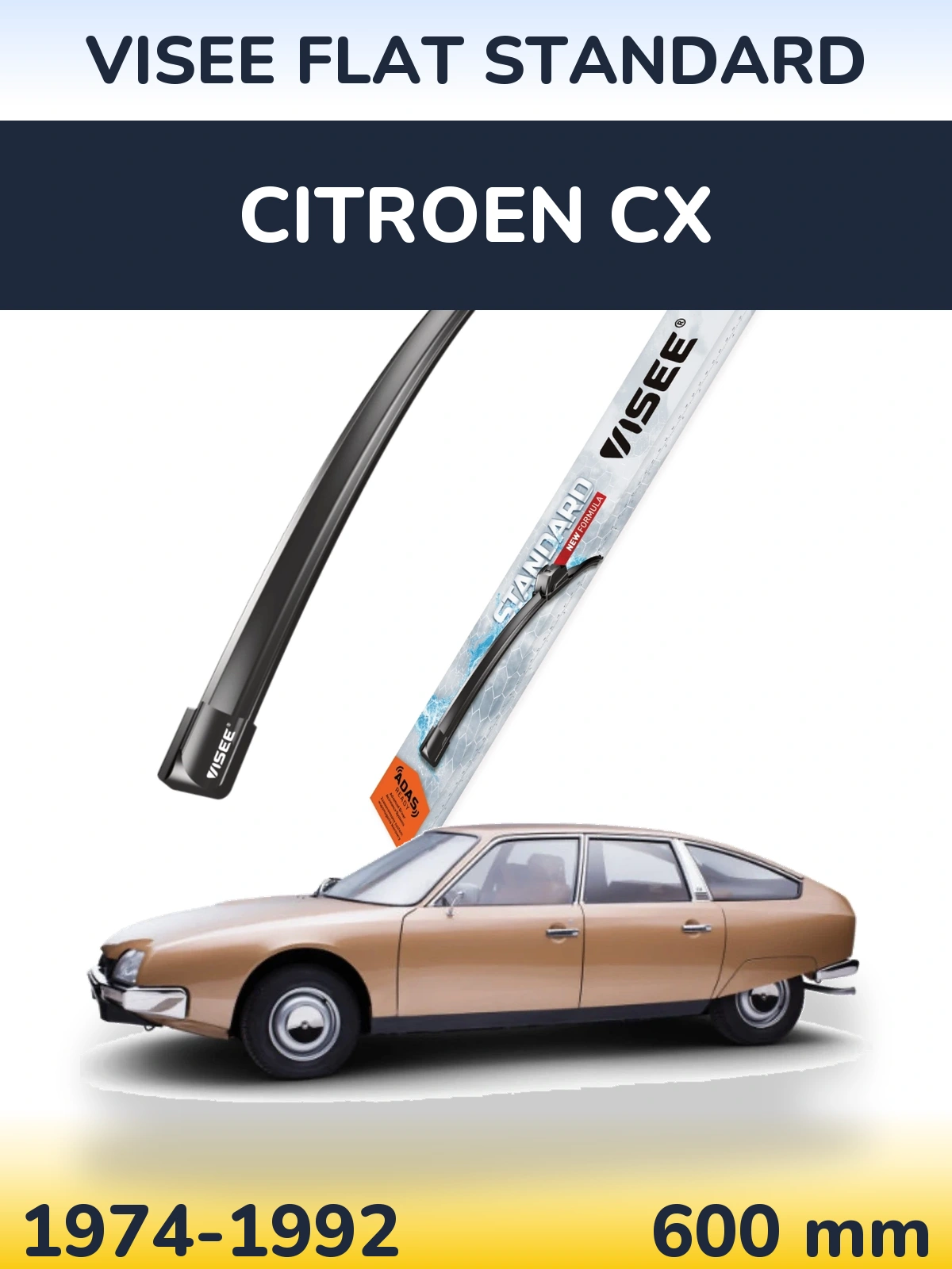 Front wiper blade VISEE FLAT STANDARD 600 mm for Citroen CX 1974-1992