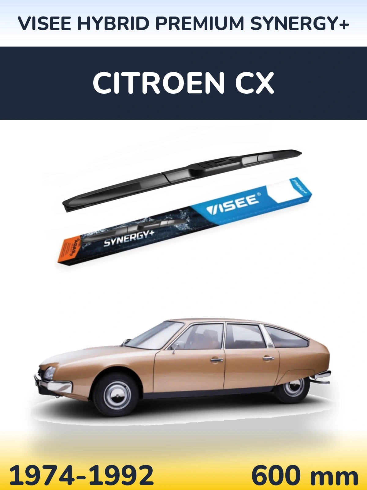 Front wiper blade VISEE HYBRID PREMIUM SYNERGY+ 600 mm for Citroen CX 1974-1992