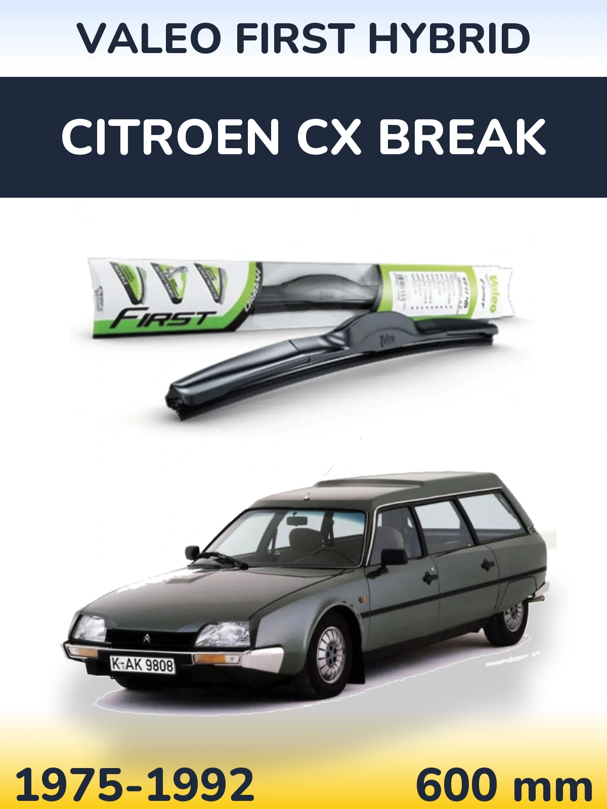 Front wiper blade Valeo First Hybrid 600 mm for Citroen CX Break 1975-1992