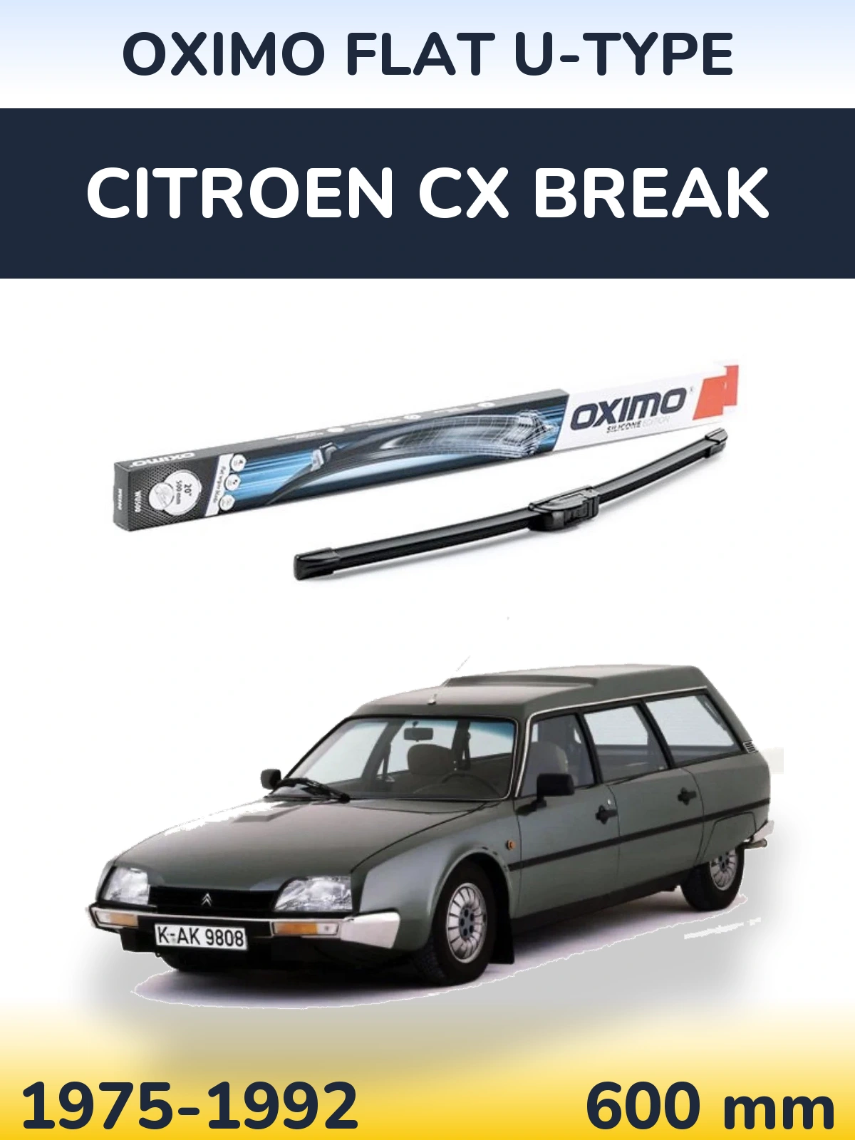 Front wiper blade Oximo Flat U-type 600 mm for Citroen CX Break 1975-1992