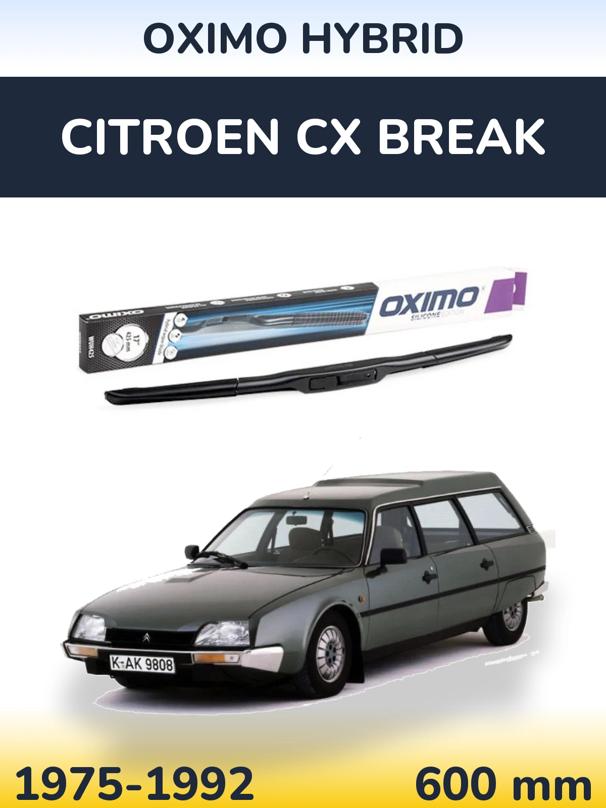 Front wiper blade Oximo Hybrid 600 mm for Citroen CX Break 1975-1992