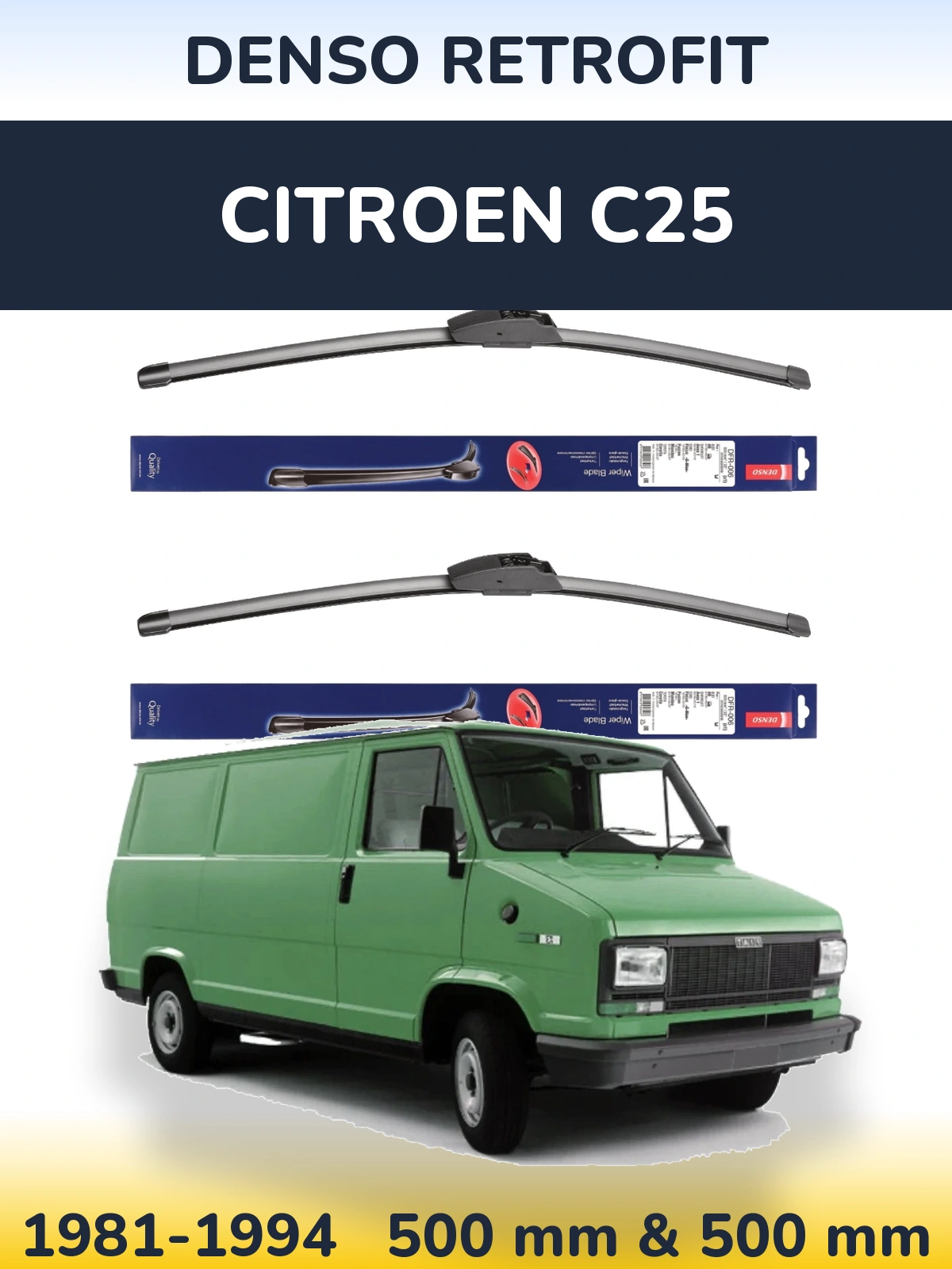 Komplet przednich wycieraczek Denso Retrofit 500 & 500 mm do Citroen C25 1981-1994
