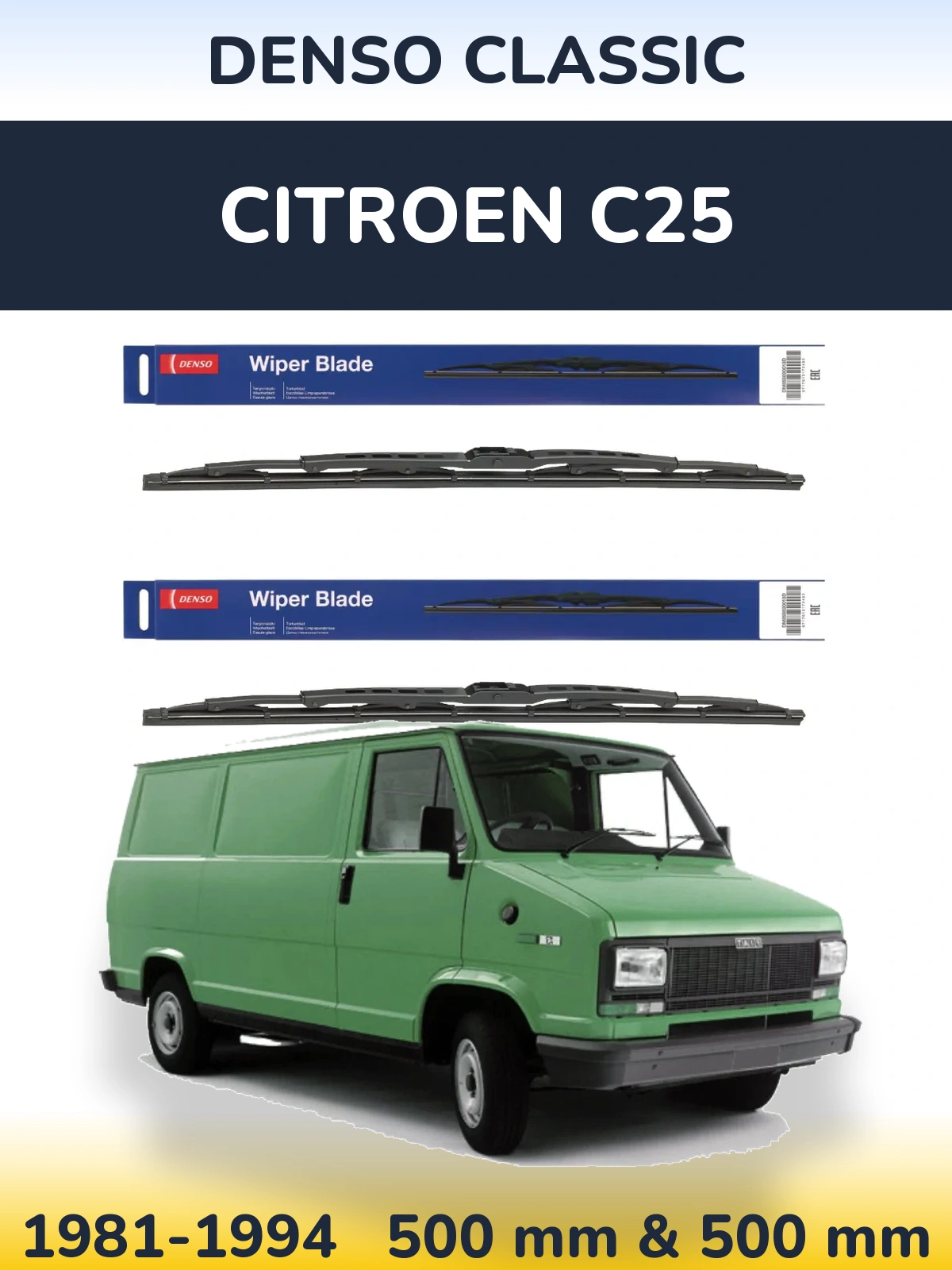 Front wiper blade set Denso Classic 500 & 500 mm for Citroen C25 1981-1994
