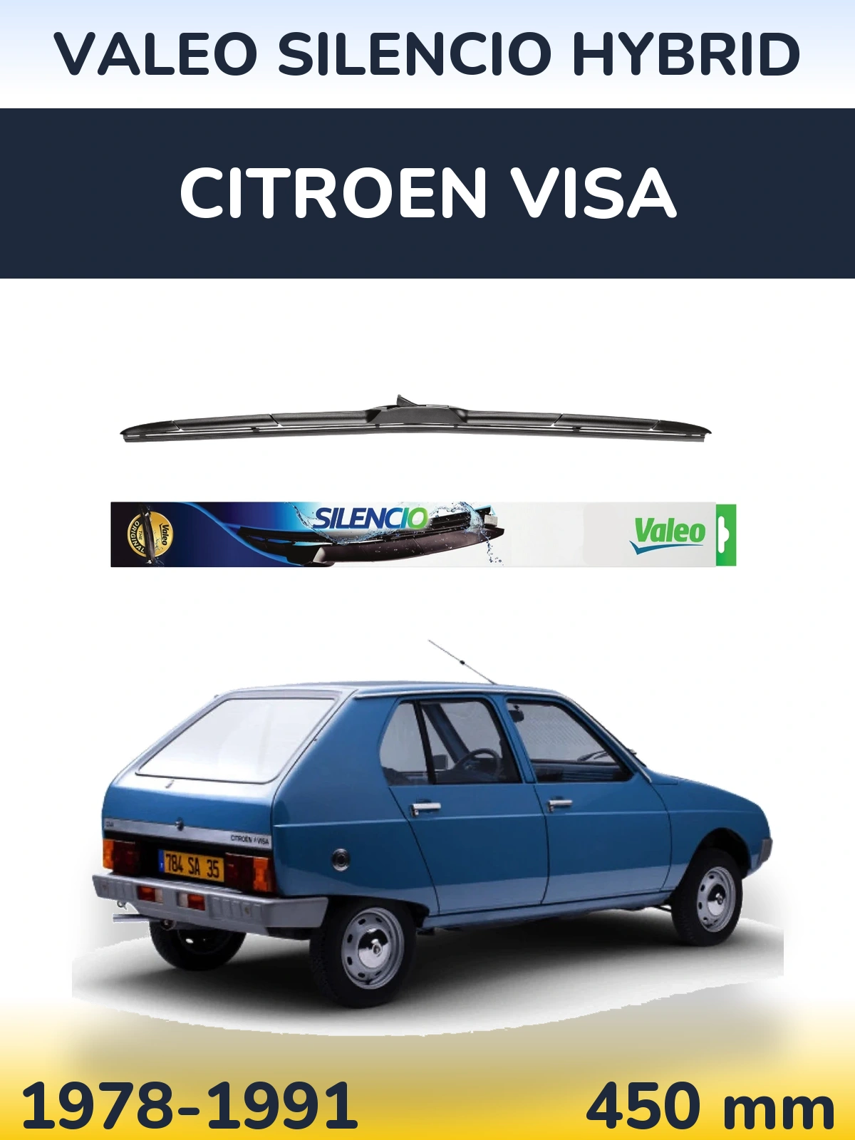 Front wiper blade Valeo Silencio Hybrid 450 mm for Citroen Visa 1978-1991