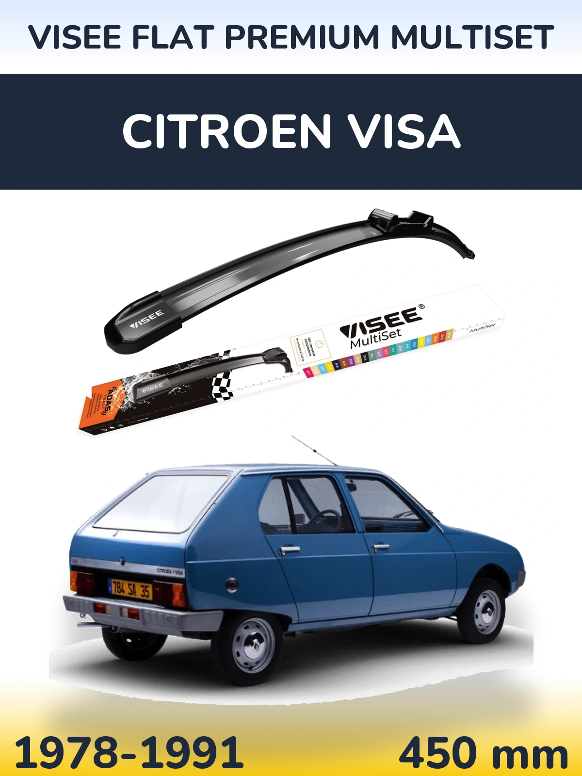 Front wiper blade VISEE FLAT PREMIUM MultiSet 450 mm for Citroen Visa 1978-1991
