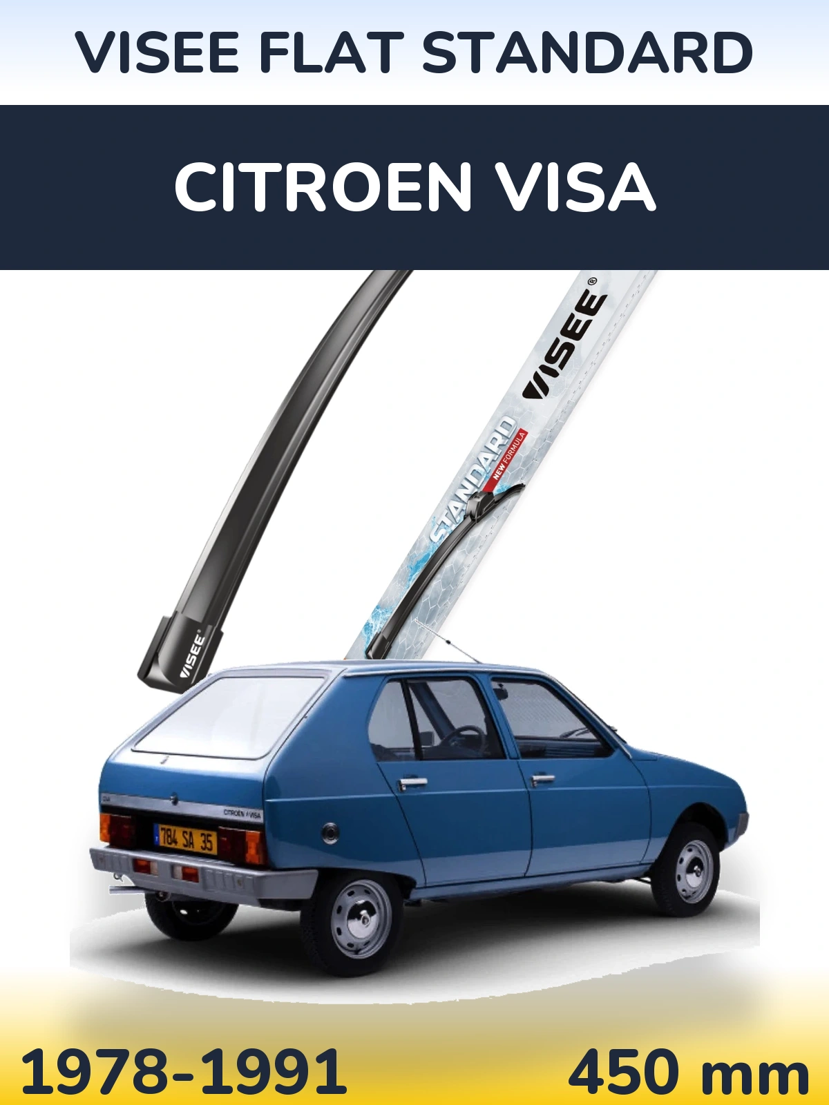 Front wiper blade VISEE FLAT STANDARD 450 mm for Citroen Visa 1978-1991
