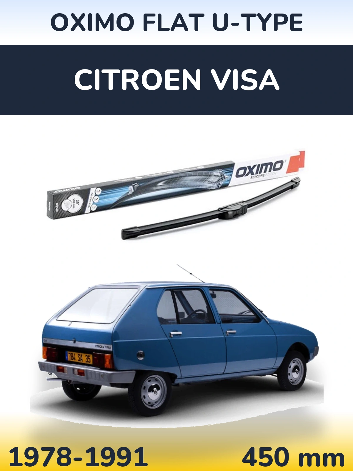 Front wiper blade Oximo Flat U-type 450 mm for Citroen Visa 1978-1991