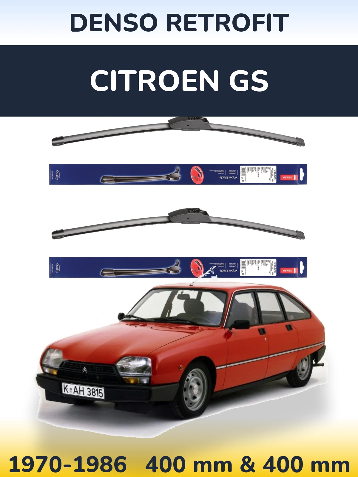 Komplet przednich wycieraczek Denso Retrofit 400 & 400 mm do Citroen GS 1970-1986