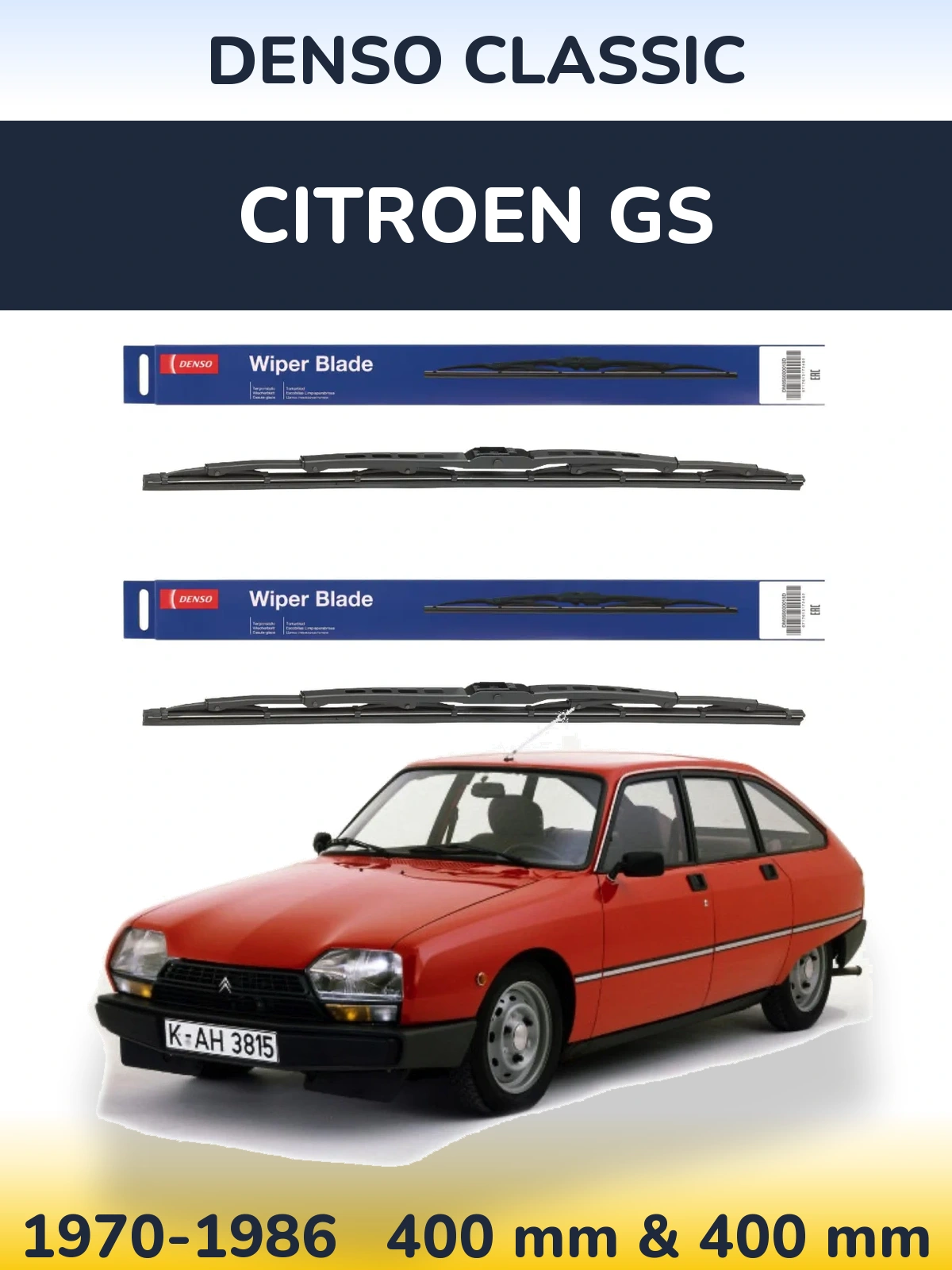 Комплект передних дворников Denso Classic 400 & 400 мм для Citroen GS 1970-1986