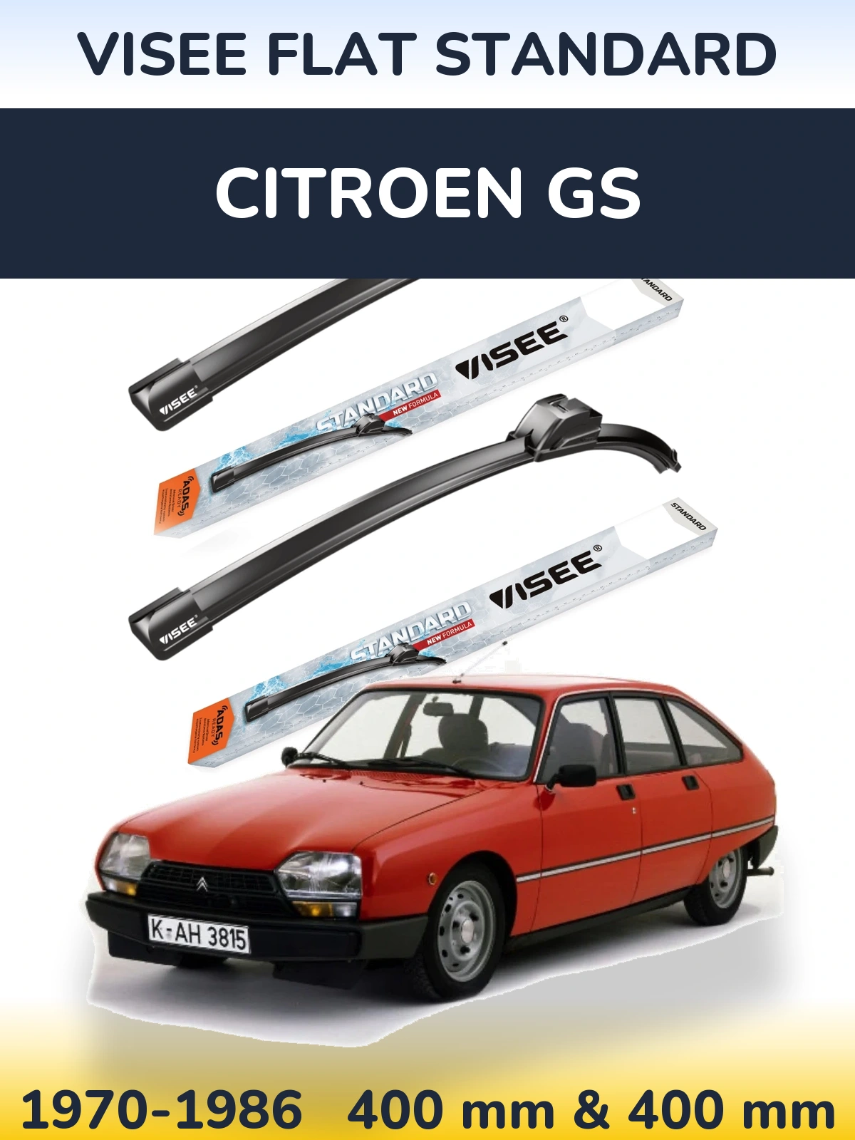 Komplet przednich wycieraczek VISEE FLAT STANDARD 400 & 400 mm do Citroen GS 1970-1986