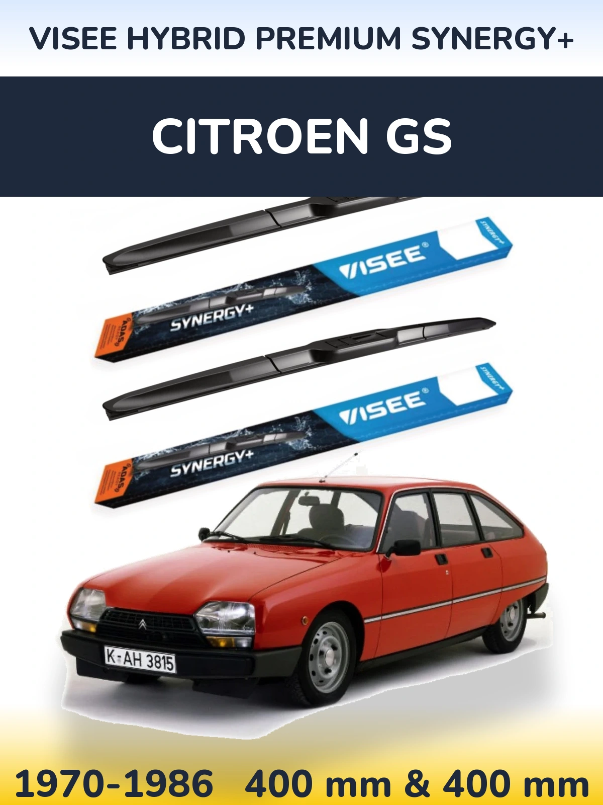 Комплект передніх щіток VISEE HYBRID PREMIUM SYNERGY+ 400 & 400 мм для Citroen GS 1970-1986