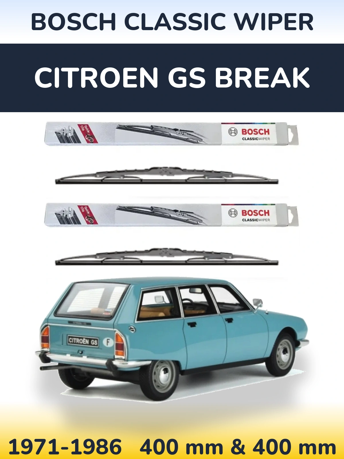 Комплект передних дворников BOSCH Classic Wiper 400 & 400 мм для Citroen GS Break 1971-1986