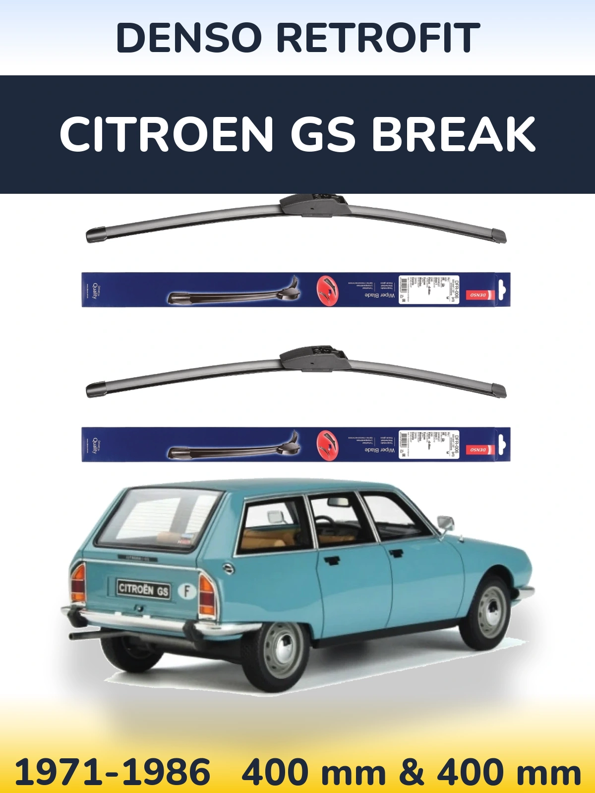 Komplet przednich wycieraczek Denso Retrofit 400 & 400 mm do Citroen GS Break 1971-1986