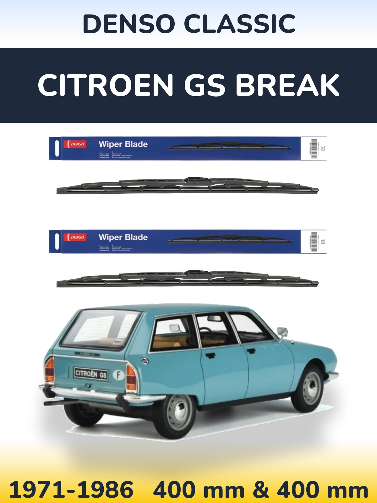 Komplet przednich wycieraczek Denso Classic 400 & 400 mm do Citroen GS Break 1971-1986