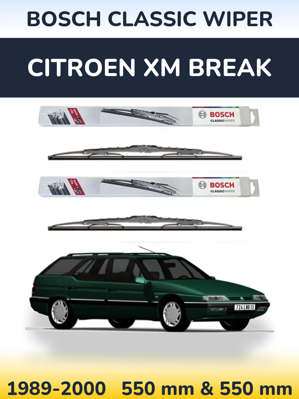 Komplet przednich wycieraczek BOSCH Classic Wiper 550 & 550 mm do Citroen XM Break 1989-2000