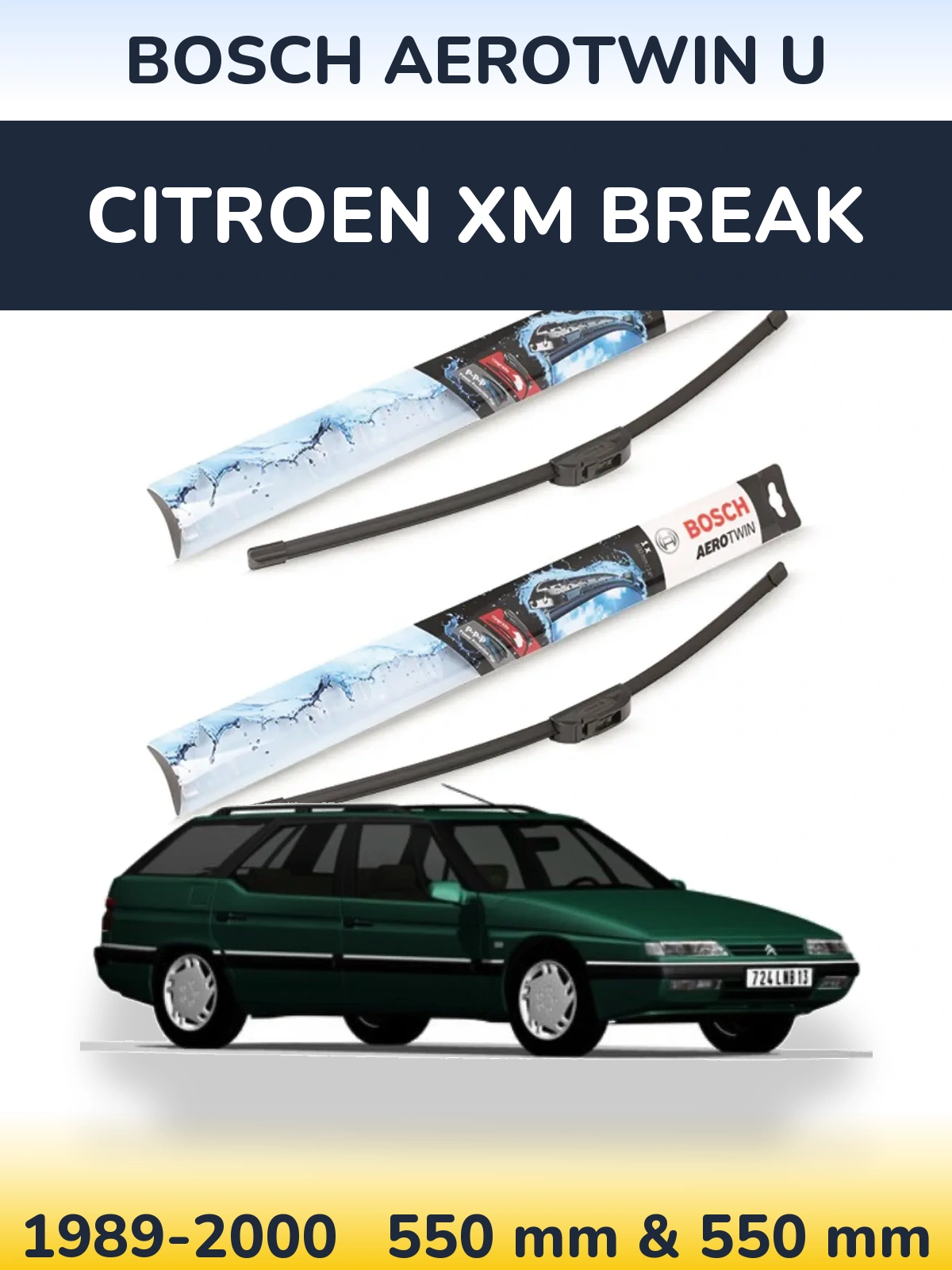 Комплект передних дворников BOSCH AeroTwin U 550 & 550 мм для Citroen XM Break 1989-2000
