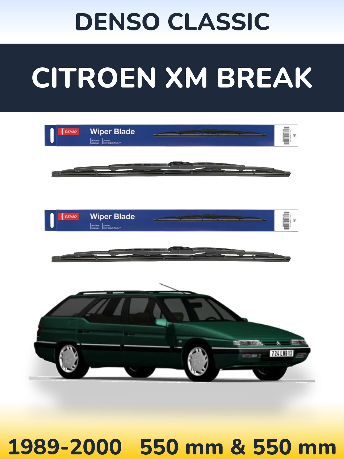 Front wiper blade set Denso Classic 550 & 550 mm for Citroen XM Break 1989-2000