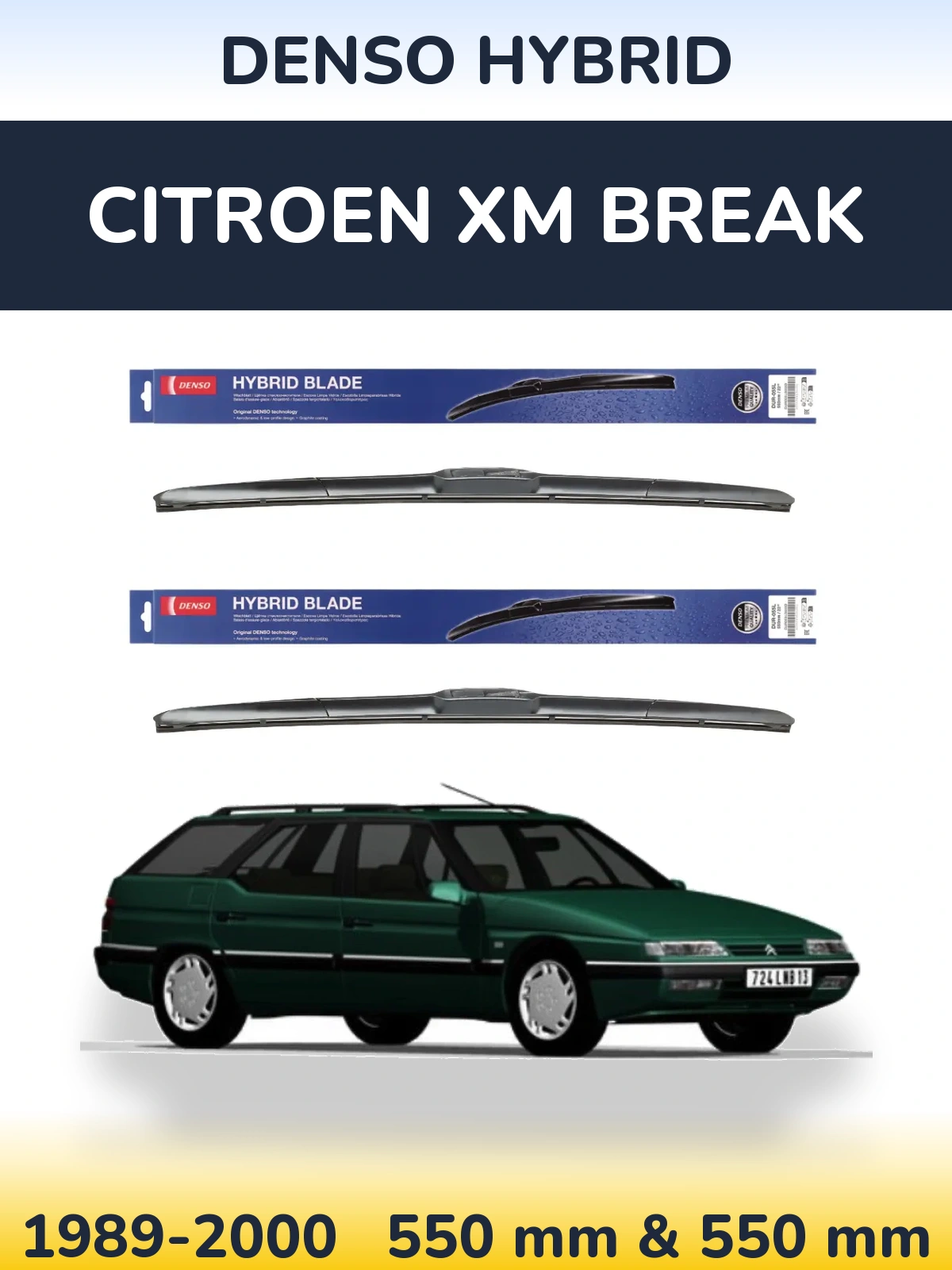 Комплект передних дворников Denso Hybrid 550 & 550 мм для Citroen XM Break 1989-2000
