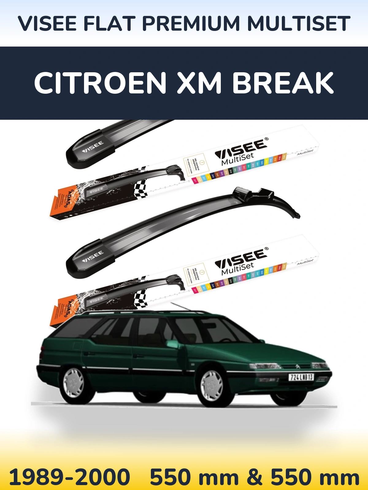 Комплект передних дворников VISEE FLAT PREMIUM MultiSet 550 & 550 мм для Citroen XM Break 1989-2000