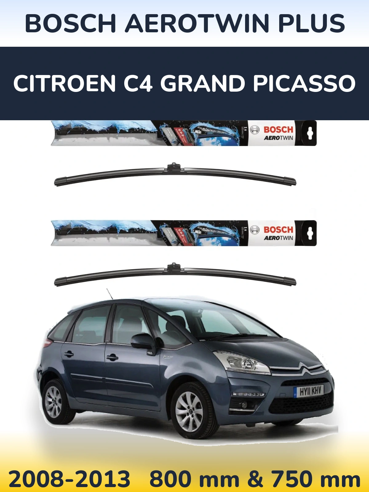 Комплект передніх щіток BOSCH AeroTwin Plus 800 & 750 мм для Citroen C4 Grand Picasso 2008-2013