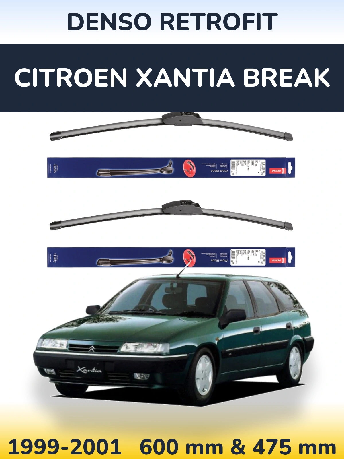 Komplet przednich wycieraczek Denso Retrofit 600 & 475 mm do Citroen Xantia Break 1999-2001