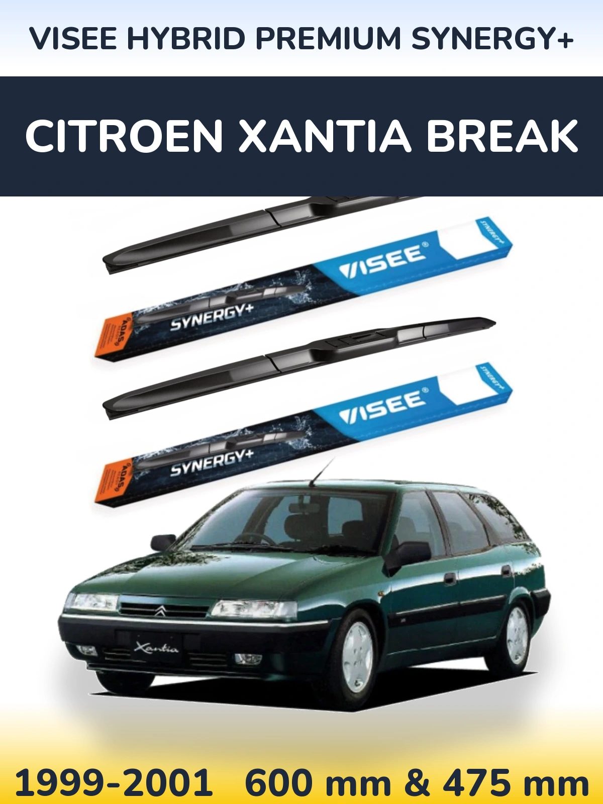 Комплект передних дворников VISEE HYBRID PREMIUM SYNERGY+ 600 & 475 мм для Citroen Xantia Break 1999-2001