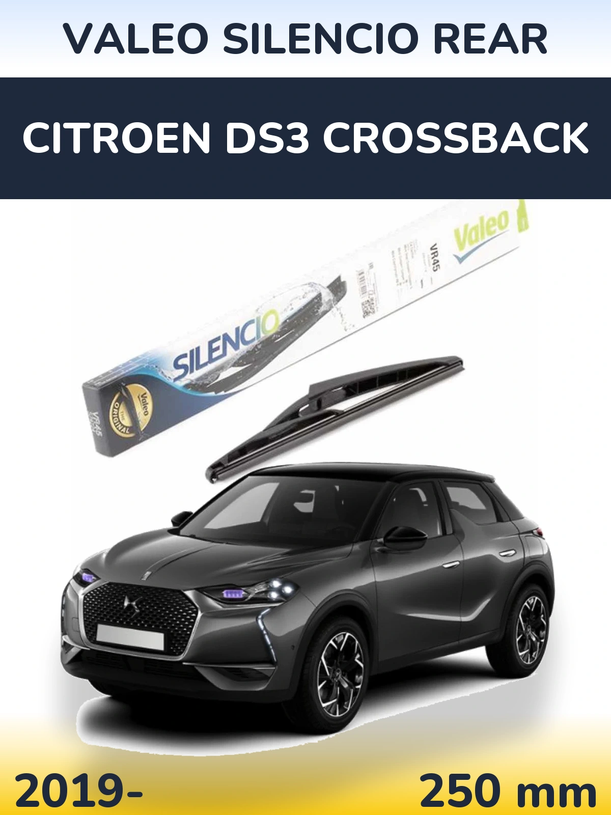 Rear wiper blade Valeo Silencio Rear 240 mm for Citroen DS3 Crossback 2019-2026