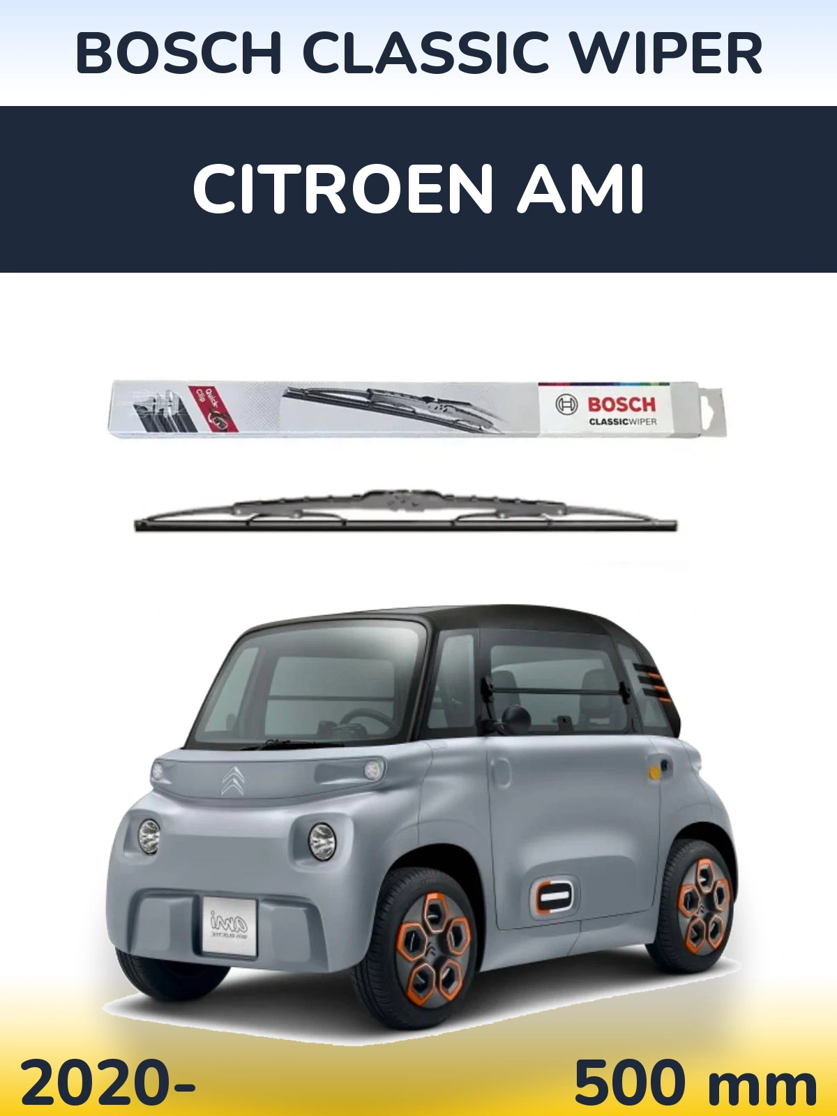 Front wiper blade BOSCH Classic Wiper 500 mm for Citroen Ami 2020-2026