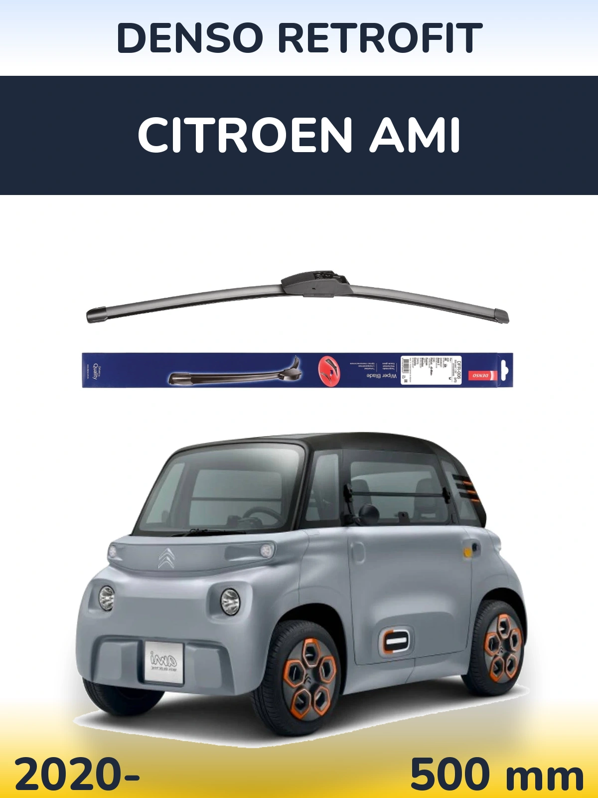 Front wiper blade Denso Retrofit 500 mm for Citroen Ami 2020-2026