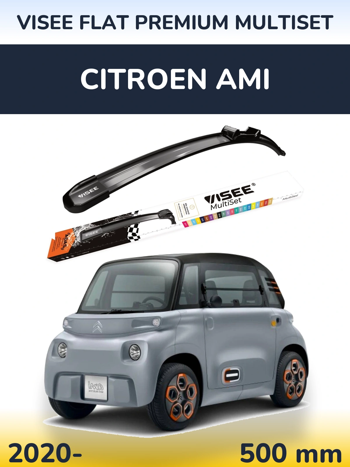 Front wiper blade VISEE FLAT PREMIUM MultiSet 500 mm for Citroen Ami 2020-2026