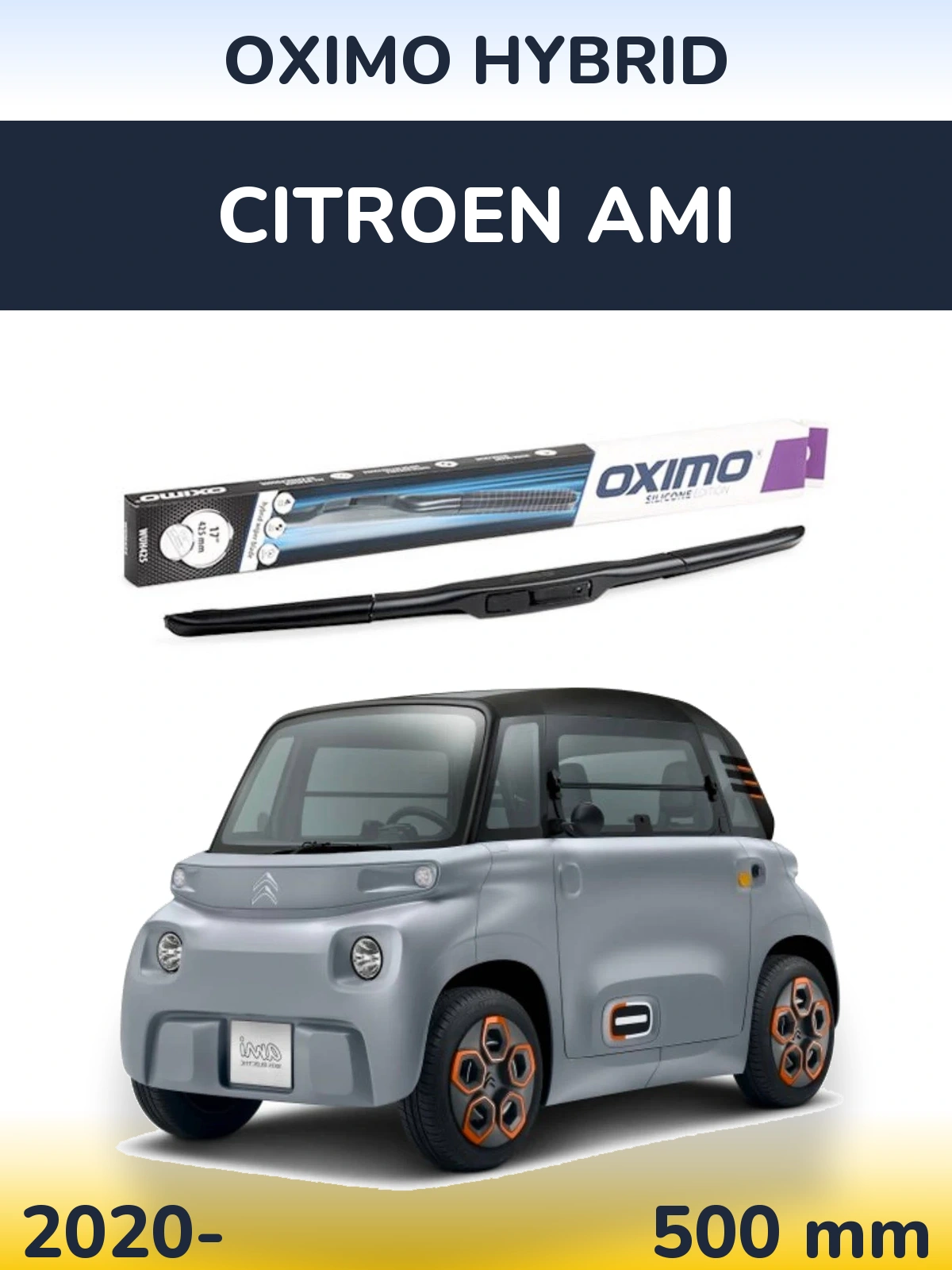 Front wiper blade Oximo Hybrid 500 mm for Citroen Ami 2020-2026