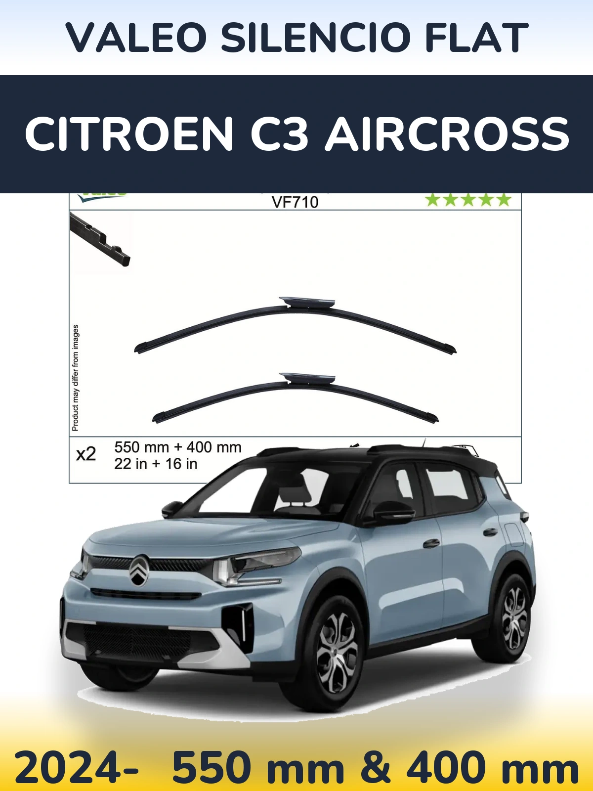 Komplet przednich wycieraczek Valeo Silencio Flat 550 & 400 mm do Citroen C3 Aircross 2024-2026