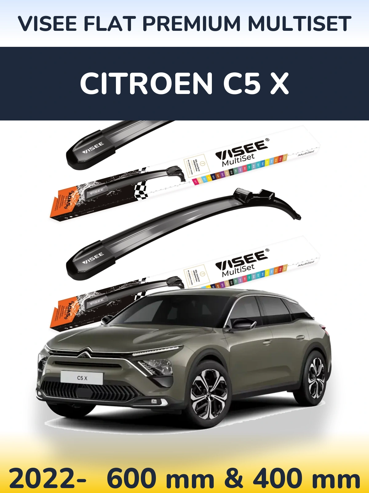 Komplet przednich wycieraczek VISEE FLAT PREMIUM MultiSet 600 & 400 mm do Citroen C5 X 2022-2026