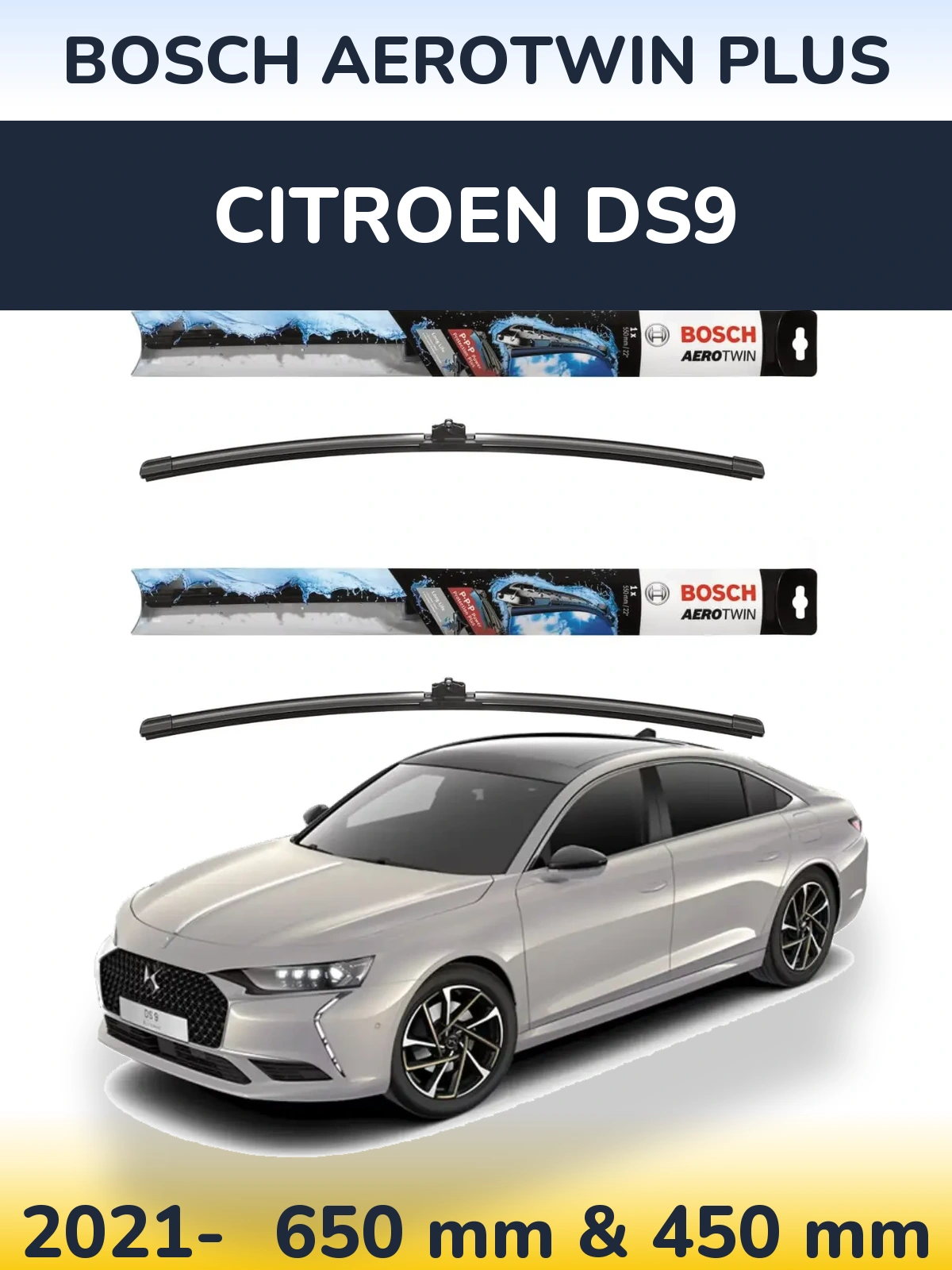 Komplet przednich wycieraczek BOSCH AeroTwin Plus 650 & 450 mm do Citroen DS9 2021-2026
