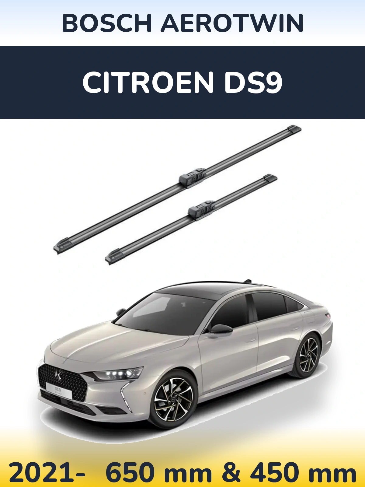 Front wiper blade set BOSCH AeroTwin 650 & 450 mm for Citroen DS9 2021-2026