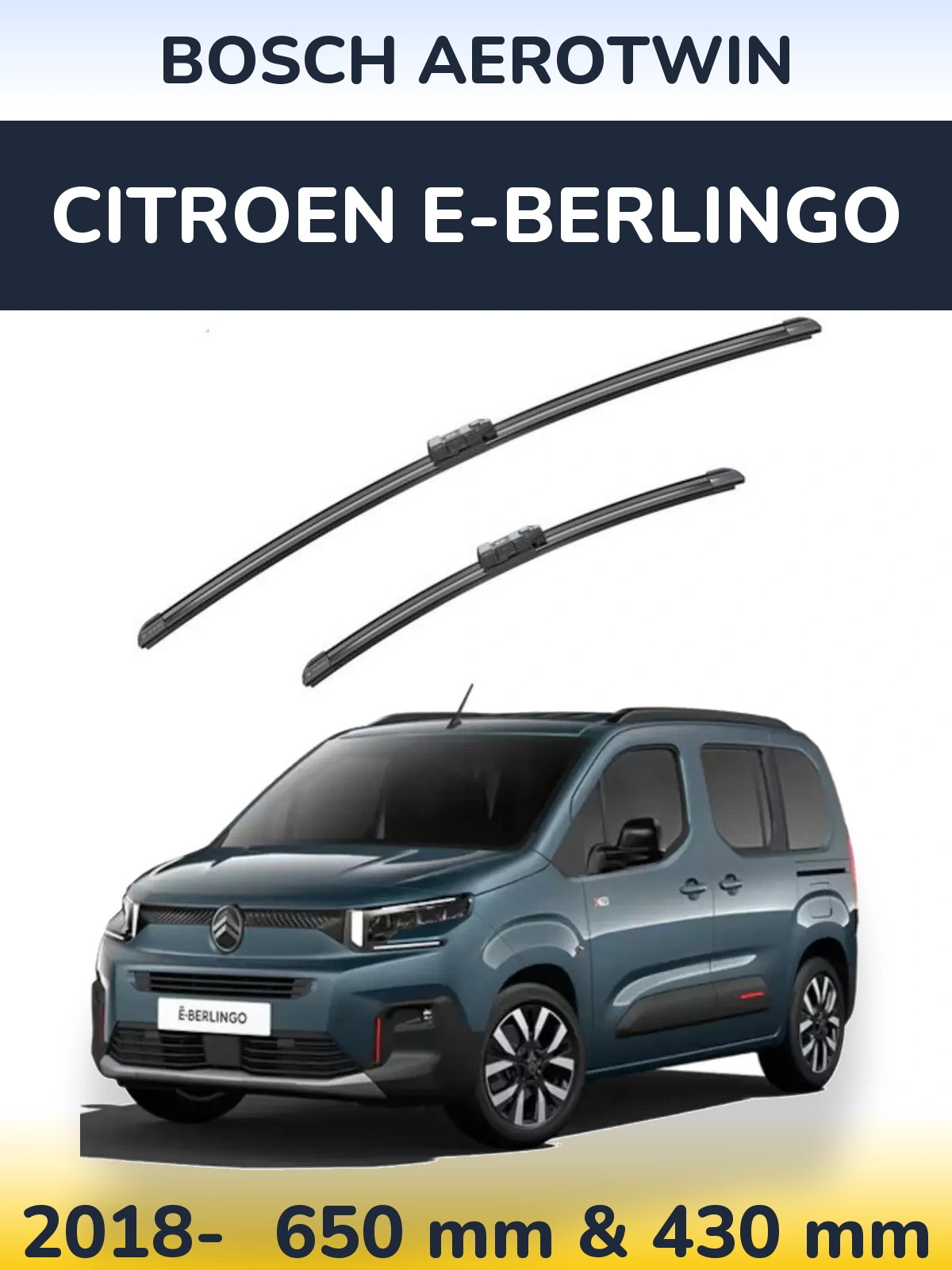 Комплект передних дворников BOSCH AeroTwin 650 & 430 мм для Citroen e-Berlingo 2018-2026