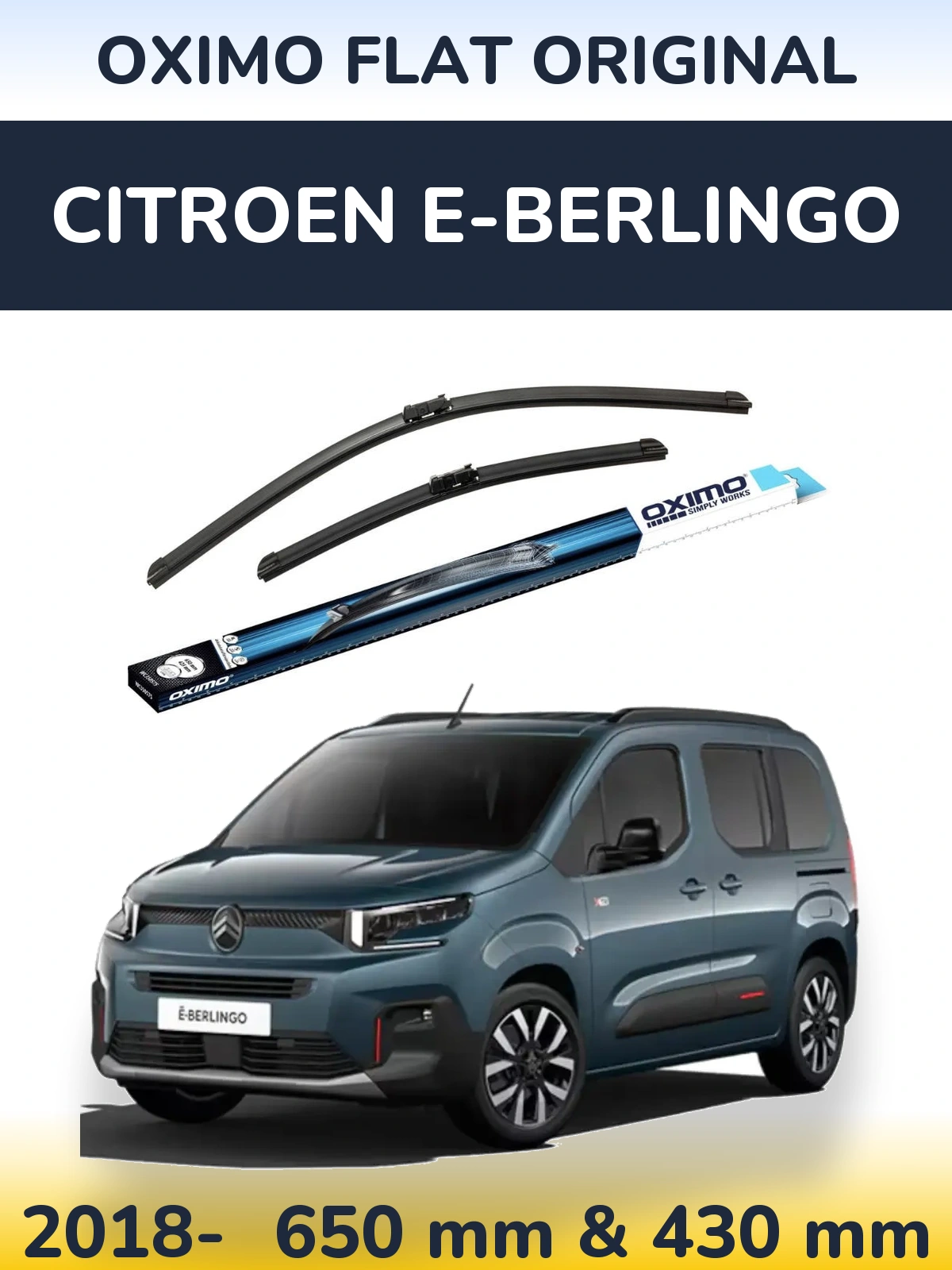 Комплект передних дворников Oximo Flat Original 650 & 430 мм для Citroen e-Berlingo 2018-2026