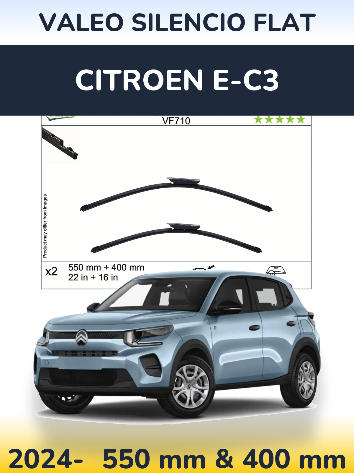 Front wiper blade set Valeo Silencio Flat 550 & 400 mm for Citroen e-C3 2024-2026