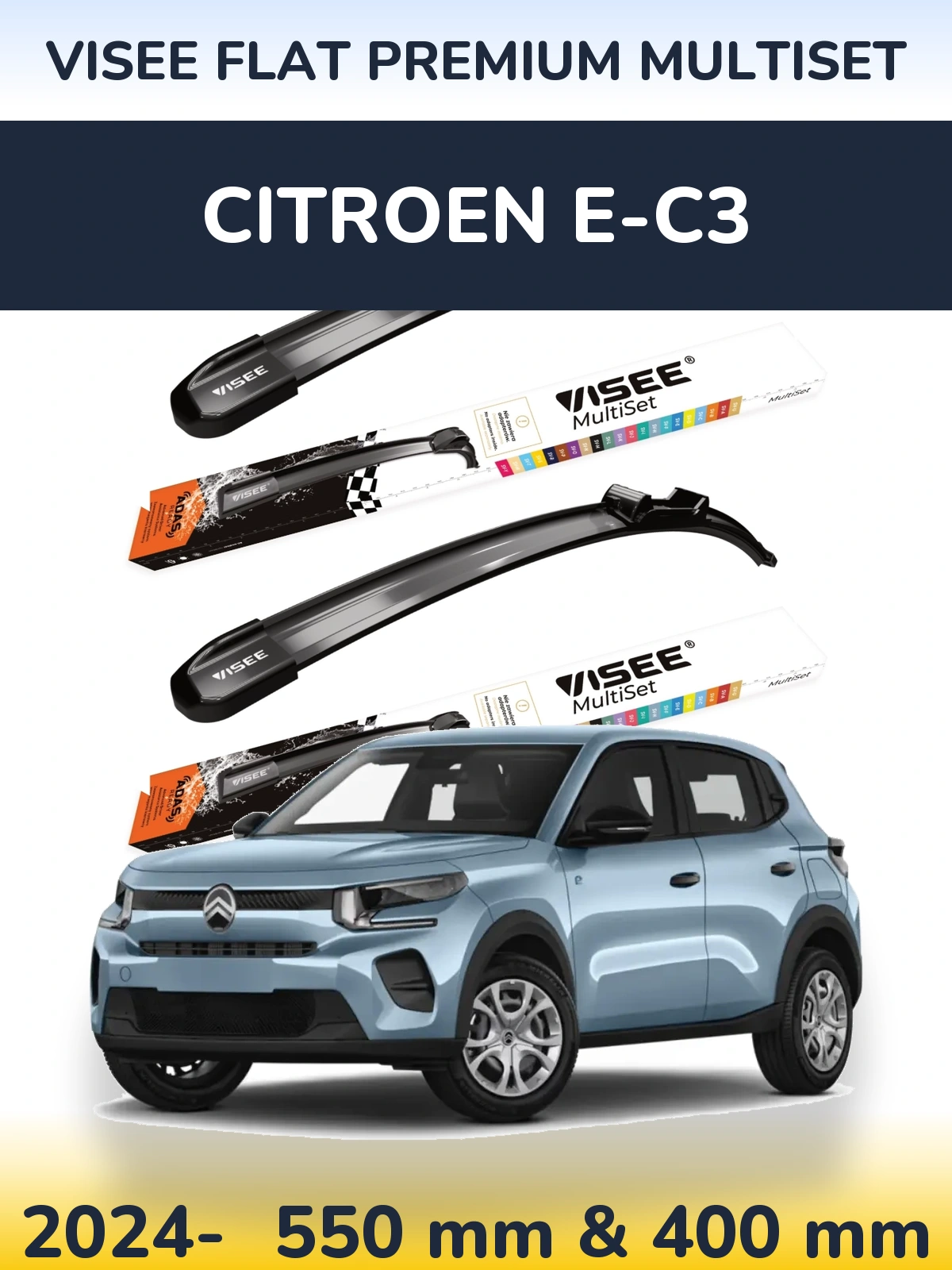 Front wiper blade set VISEE FLAT PREMIUM MultiSet 550 & 400 mm for Citroen e-C3 2024-2026