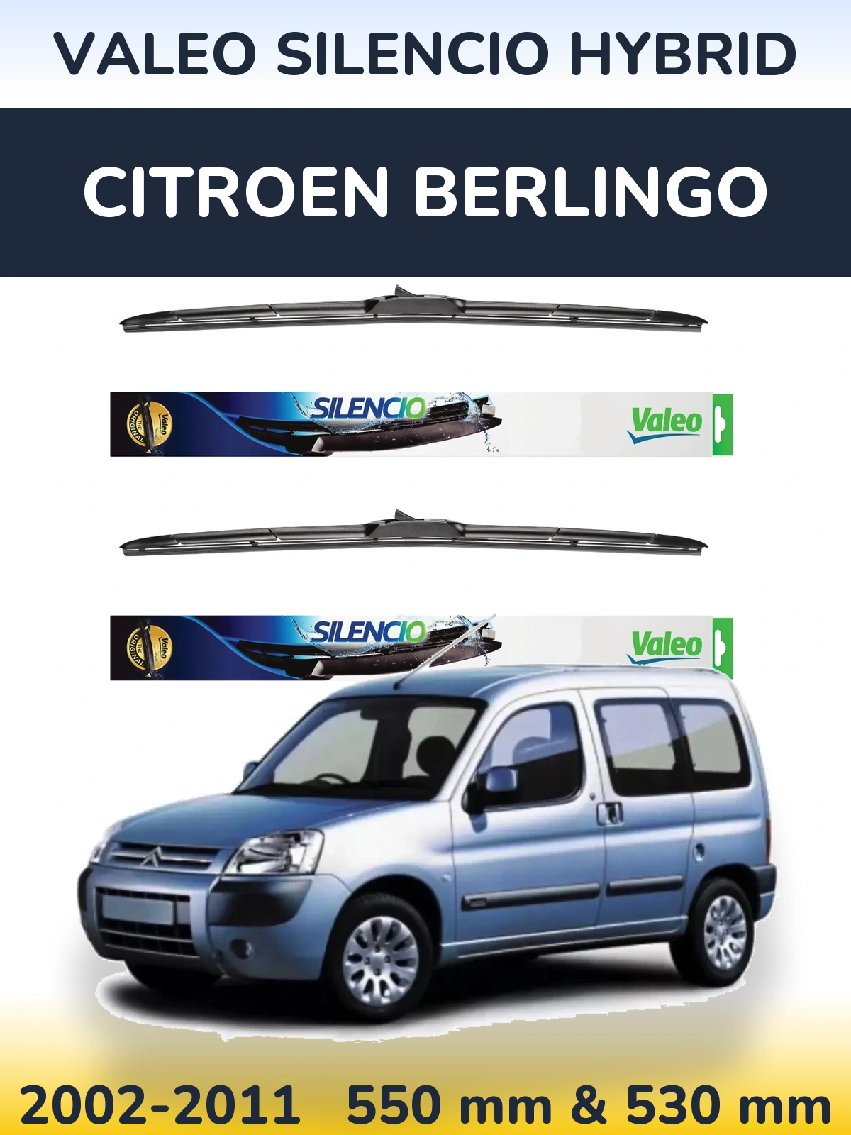 Комплект передних дворников Valeo Silencio Hybrid 550 & 530 мм для Citroen Berlingo 2002-2011